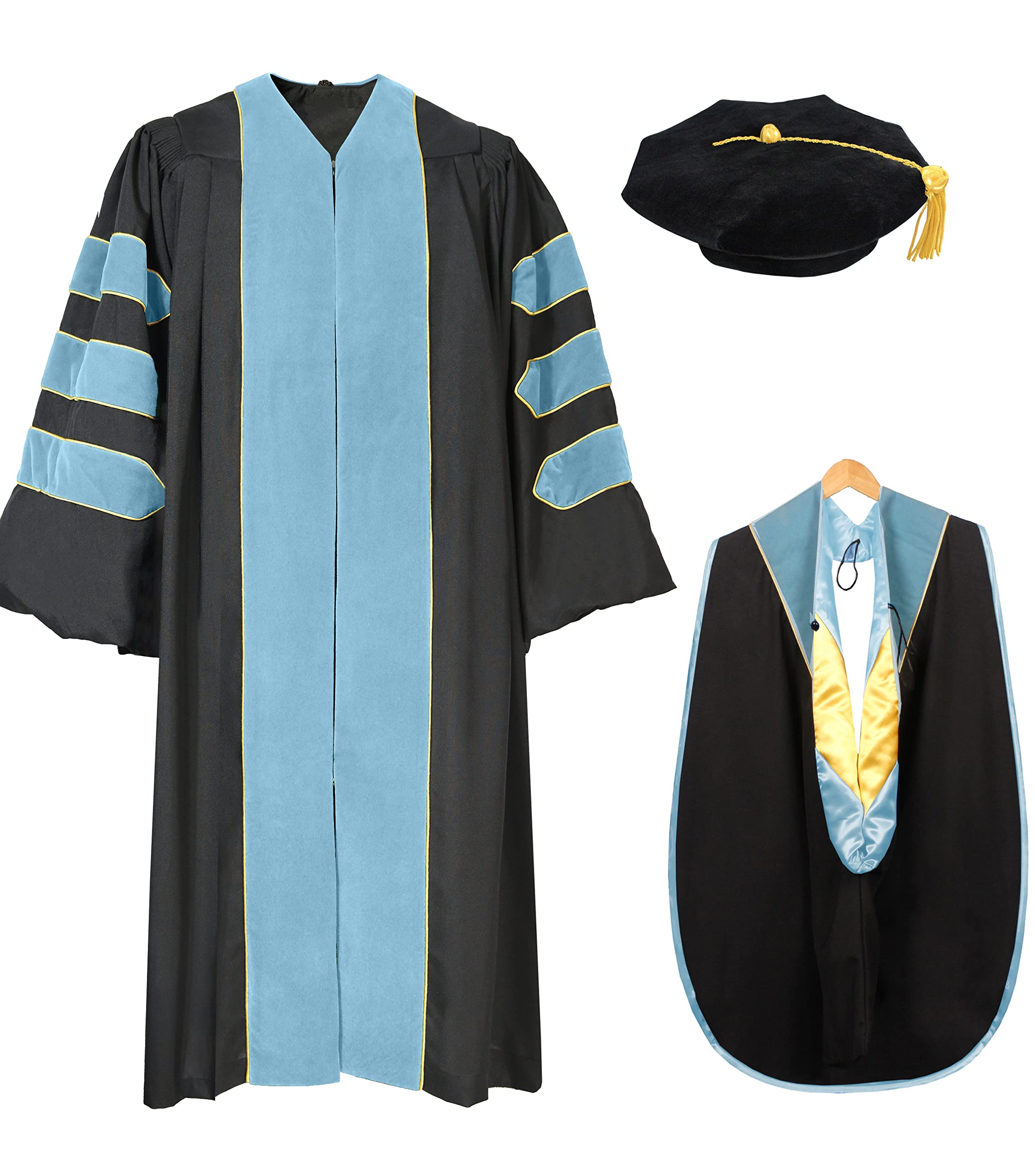 Premium Doctoral Graduation Gown Set with 8-Sided Tam & Hood - PhD Graduation Ceremony Attire for Academic Achievements - Perfect for Commencement, Convocation & Formal Academic Events