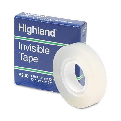 Highland 6200121296 Clear Invisible Permanent Mending Tape - 1/2 Inch x 1296 Inch, 1 Inch Core - Repair Clothes, Fabrics & Household Items - Ideal for Seam Repair, Hem Fixing & Invisible Garment Repairs