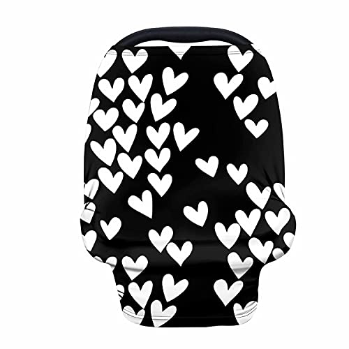 GIFTPUZZ Fashion Heart Print Baby Girls Car Seat Cover Canopy - Universal Fit for Strollers, High Chairs & Shopping Carts - Ultra Soft Nursing Cover & Breastfeeding Canopy for Infants (Perfect for Travel, Shopping & Outdoor Activities)