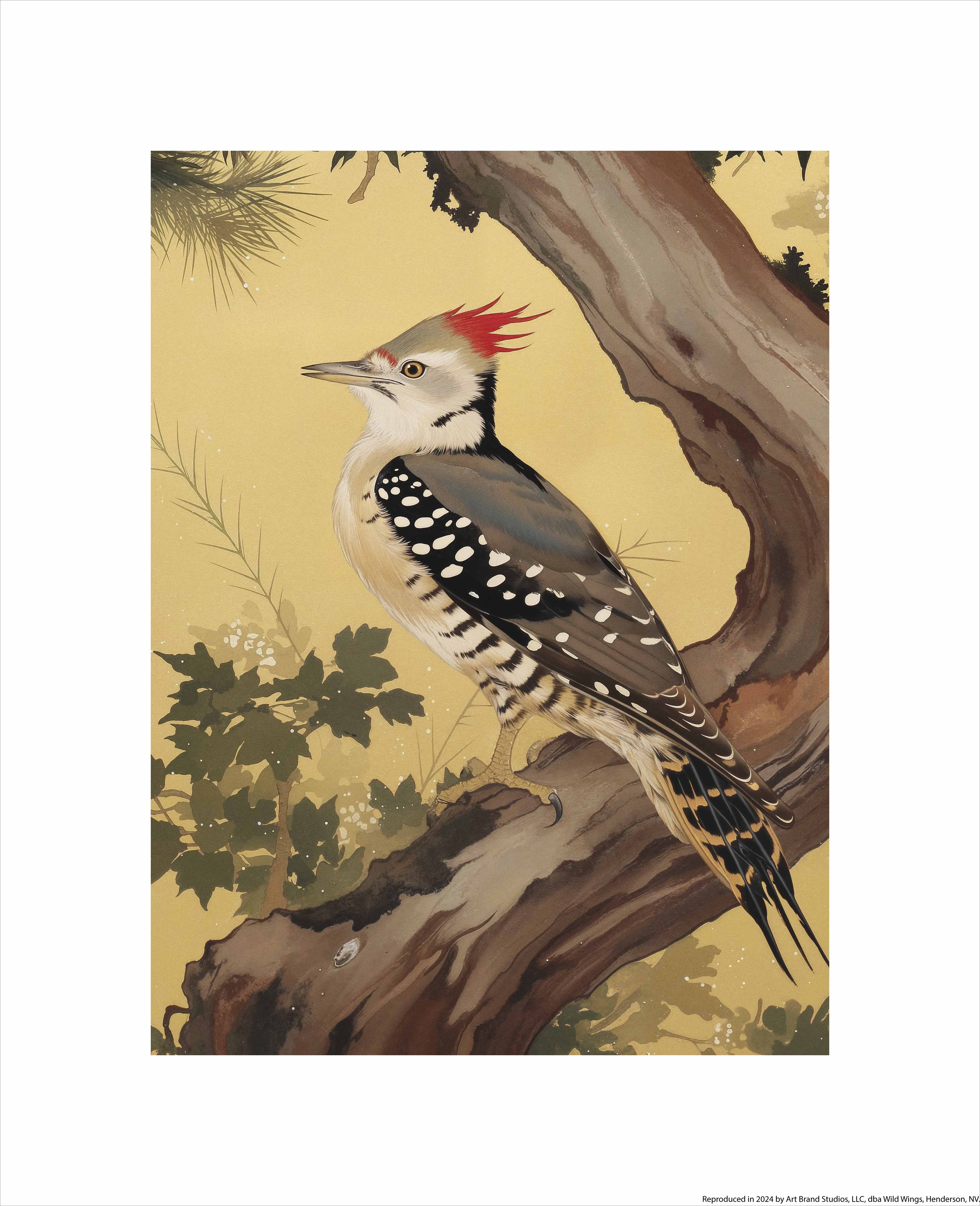 Echoes of the Forest Woodpecker in Pine Haven - Nature Inspired Wall Art Prints for Home & Office Decor | Wildlife Bird Painting for Living Room, Bedroom, or Study