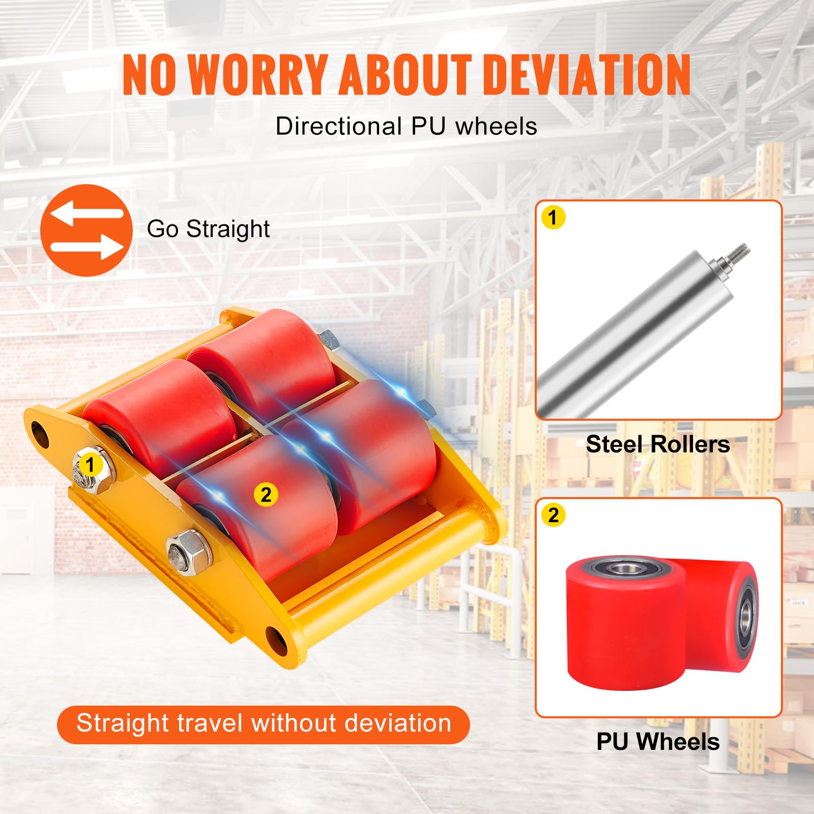 VEVOR 4-Piece Heavy Duty Machinery Mover Skates - 8 Ton Capacity (17,637 lbs) with 360° Rotation & 4 Rollers - Industrial Equipment Moving Dolly for Workshops, Factories, Warehouses - Yellow