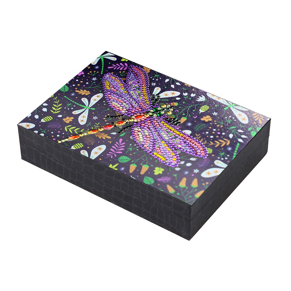 Dragonfly Jewelry Box Organizer - DIY Diamond Painting Storage Case for Necklace, Earrings, Bracelets, Rings & Watches | Decorative Display Holder for Bedroom, Vanity & Travel