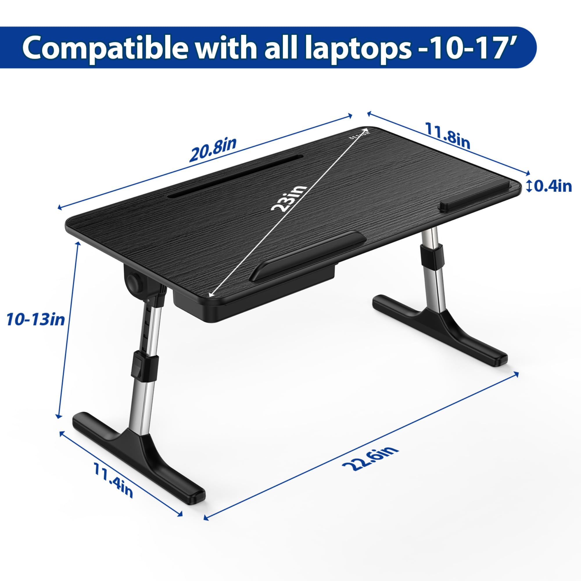 Besign LT05 Adjustable Laptop Stand - Portable Lap Desk for Bed, Sofa & Office - Foldable Computer Table for Working, Reading & Breakfast in Bed - Medium Size Black Workspace Solution