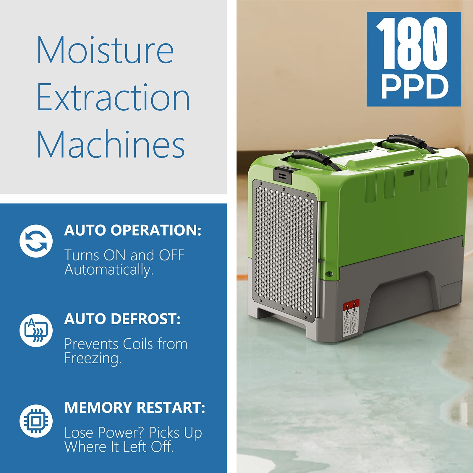 ALORAIR Commercial Dehumidifier with Built-in Pump - 180 PPD High Capacity, Auto Restart Memory Function, 5-Year Warranty - Ideal for Flood Restoration, Crawl Space & Basement Drying (Blue, 4-Pack) | Perfect for Water Damage Repair, Mold Prevention & Large Area Moisture Control