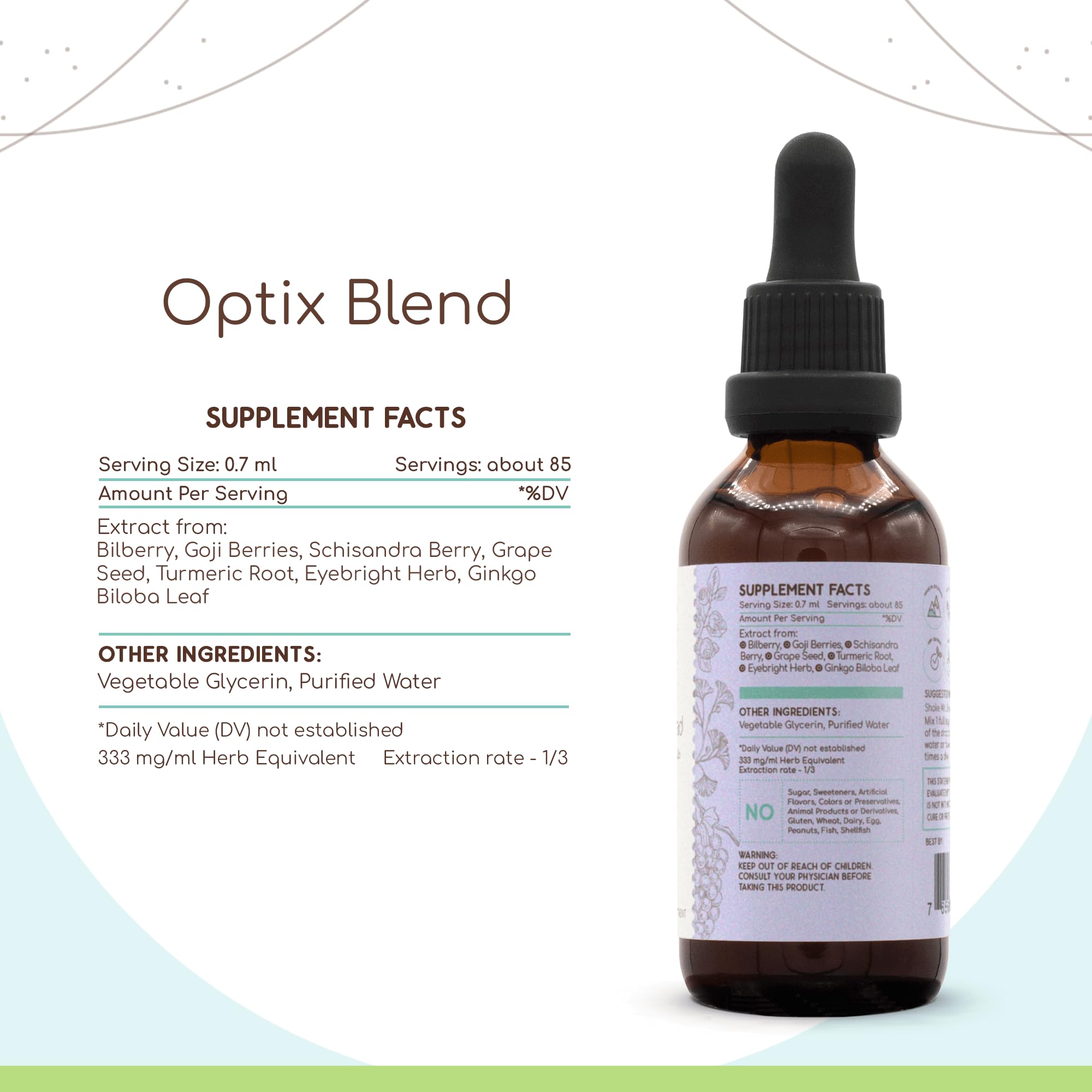 Optix Blend B60 Alcohol-Free Extract Tincture - Bilberry, Ginkgo Biloba, Goji Berry, Schisandra & Turmeric Root for Eye Health Support | 2 Fl Oz | Vision Supplement for Screen Time, Reading & Night Driving