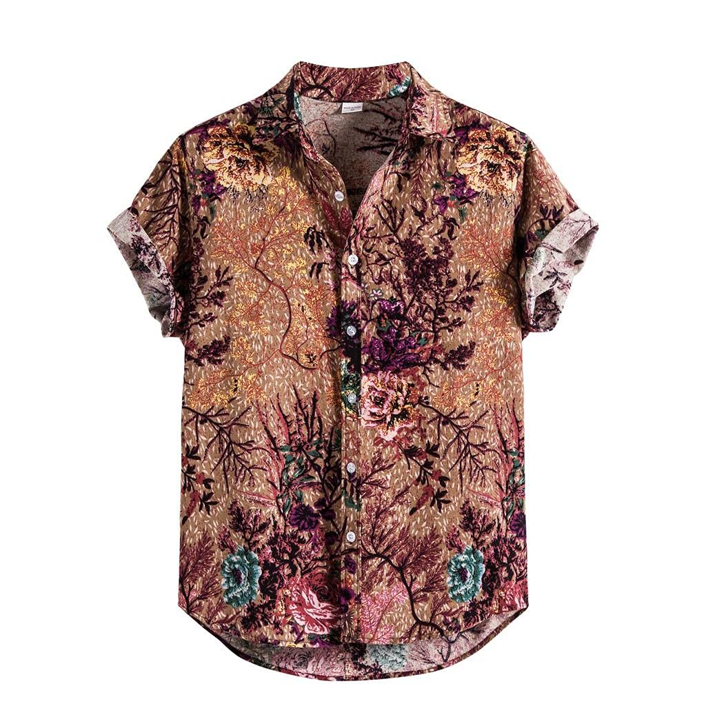 NOLDARES Men's Hawaiian Shirt - Short Sleeve Linen Button Down Shirt with Full Printed Painting Design | Relax Fit Casual Beach Shirt for Summer Vacation, Luau Party & Tropical Getaway