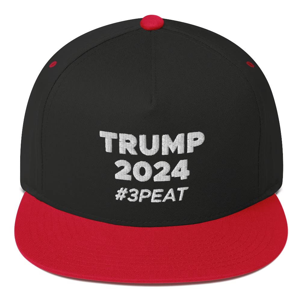 Trump 2024 3Peat Embroidered Snapback Hat - Flat Bill Cap for 3-Time Election Winner | Political Rally & Campaign Merchandise