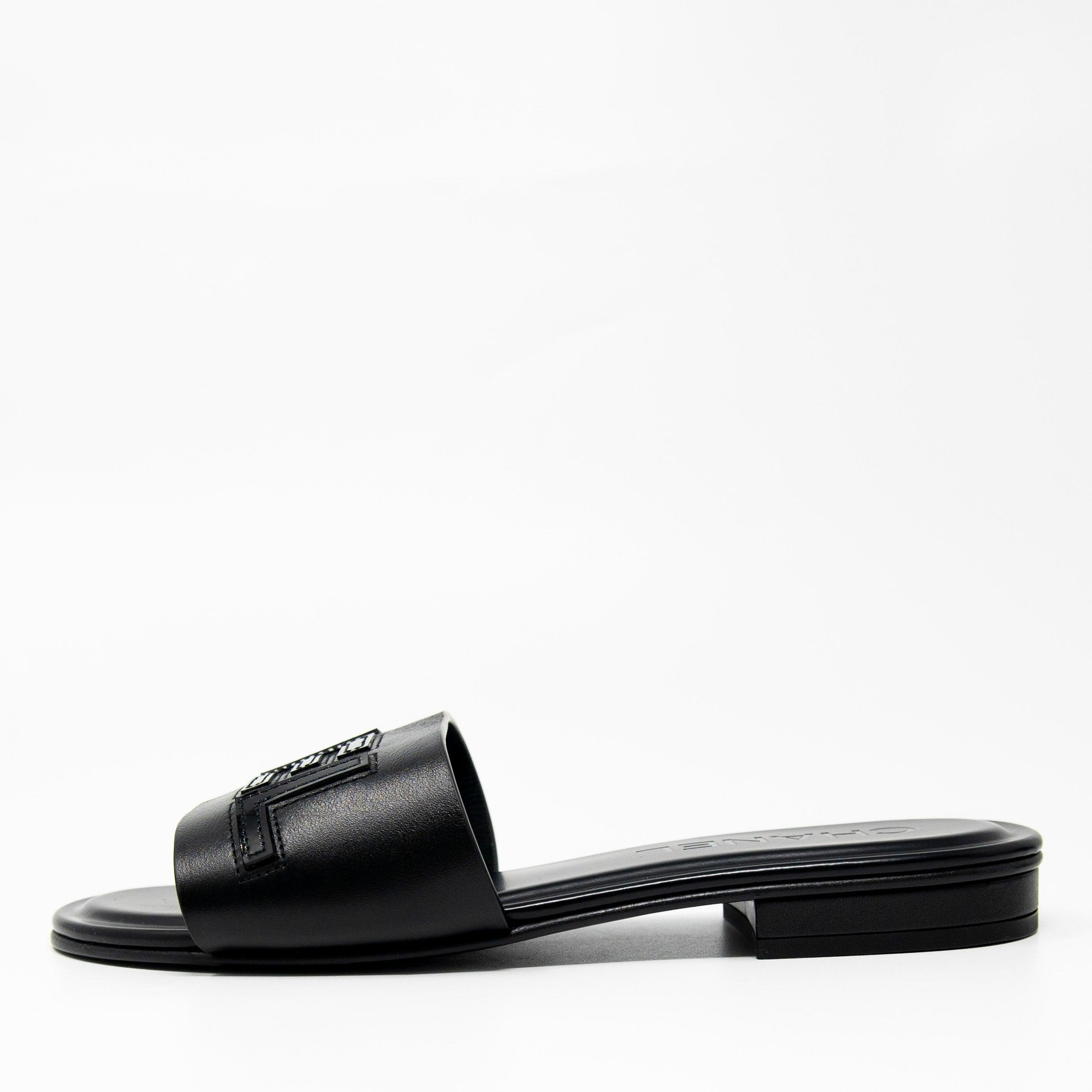 Chanel Black Logo Sandals Size 36 - Luxury Designer Women's Summer Shoes for Beach, Vacation & Evening Outfits