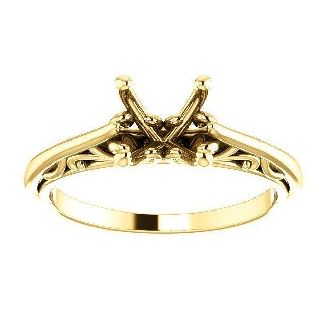 14KT Yellow Gold Filigree Engagement Ring Setting for Round, Oval, Cushion, Asscher, Emerald & Princess Cut Diamonds - Perfect for Wedding, Proposal & Anniversary Gifts