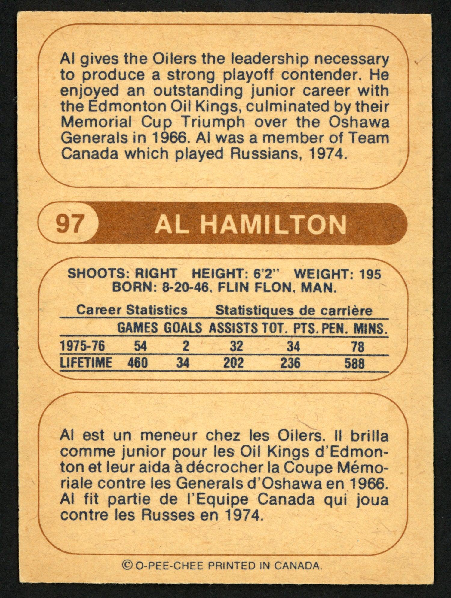 Al Hamilton Autographed 1976-77 WHA O-Pee-Chee Hockey Card #97 Edmonton Oilers - Limited Edition Collectible - Perfect for Sports Memorabilia Display & Hockey Fan Gifts