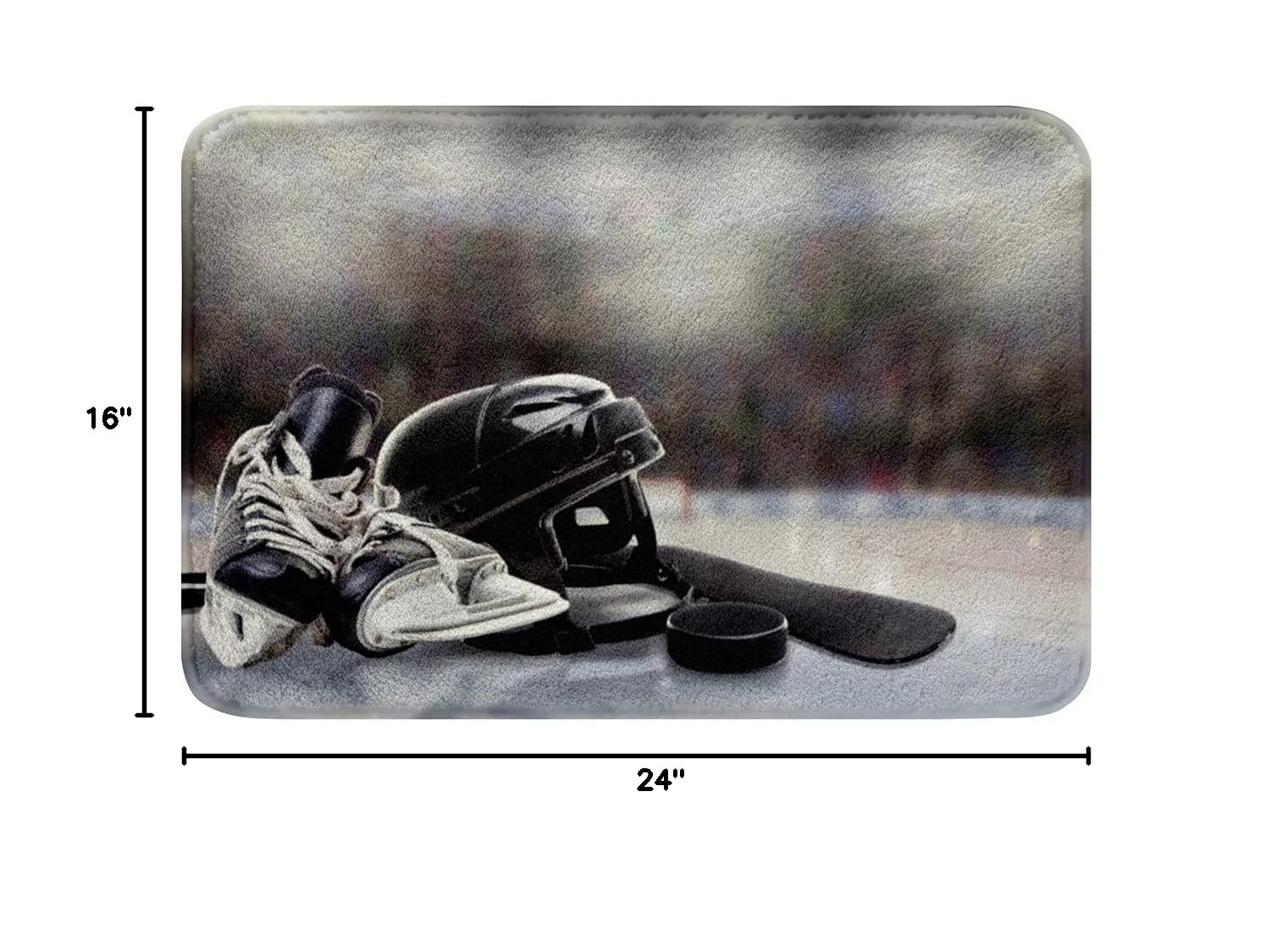 Non-Slip Boys Ice Hockey Bathroom Rug - Soft Water Absorbent Fleece Bath Mat with Helmet & Skates Design - 16x24 Inch Winter Sports Decor for Kids' Room, Kitchen Entryway, Bedroom & Shower