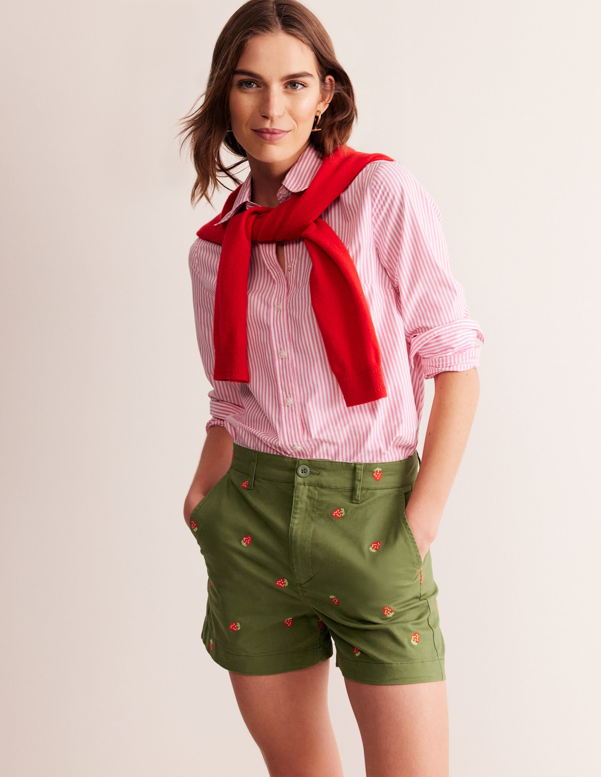Barnsbury Chino Shorts Mayfly - Stylish Strawberry Embroidered Casual Shorts for Men | Perfect for Summer Outings, Beach Vacations & Weekend Wear