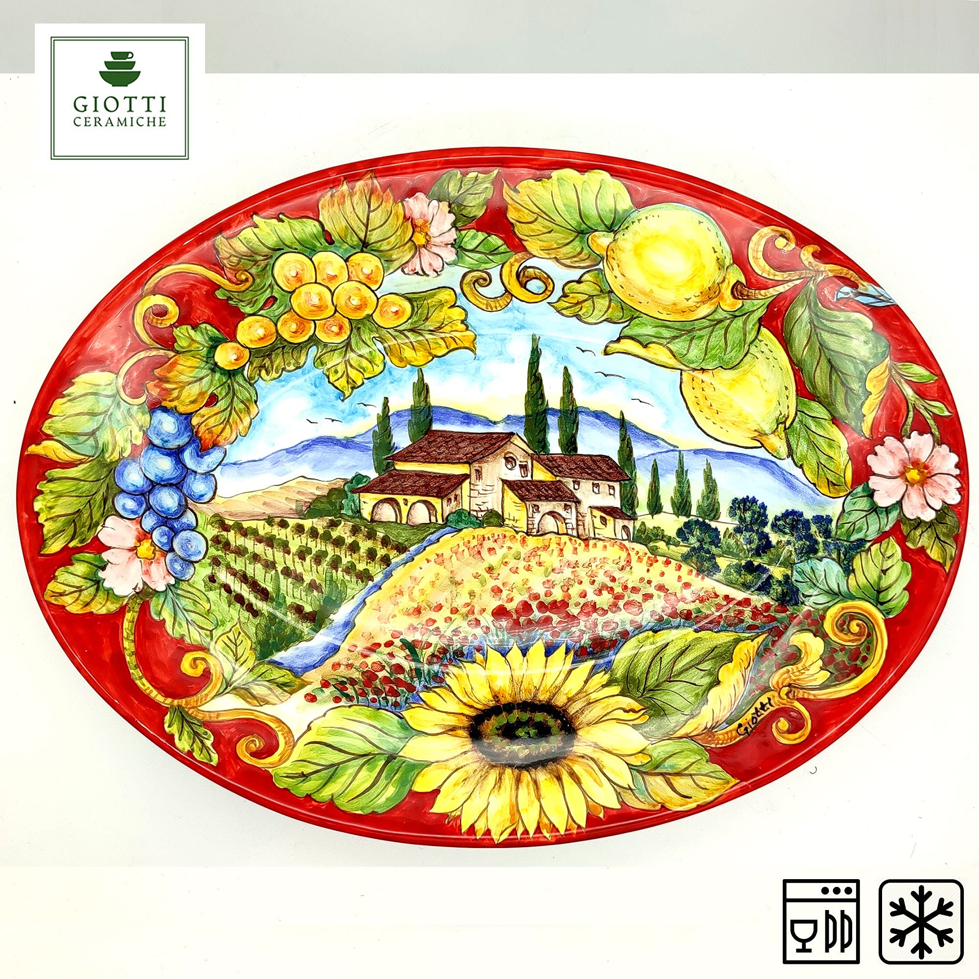 Italian Ceramic Serving Tray - Hand-Painted Tuscan Kitchenware for Meats & Salads - Made in Italy