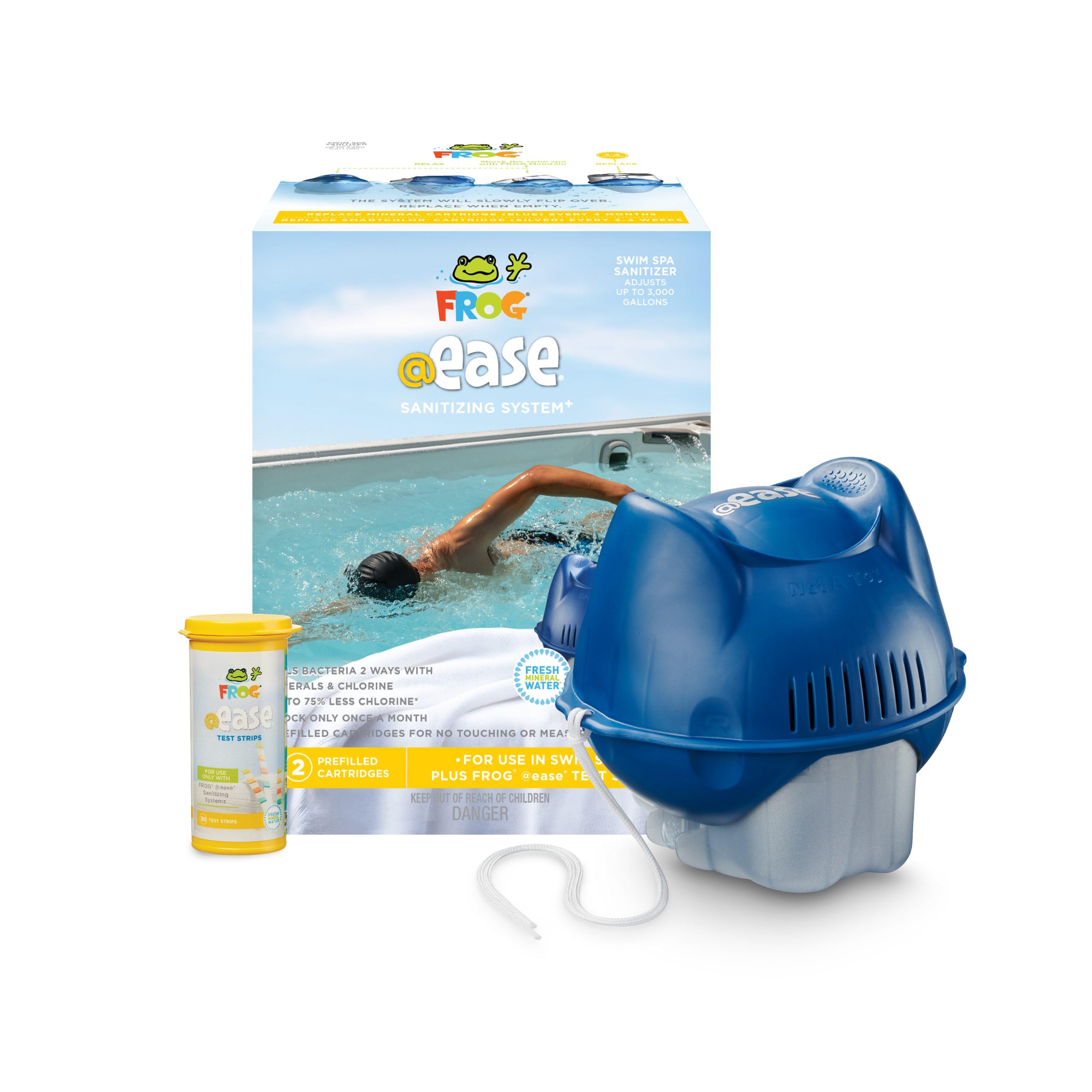 FROG @Ease Sanitizing System for Swim Spas - Complete Water Sanitizer with SmartChlor Replacement Cartridge & FROG Maintain | Easy Pool & Hot Tub Maintenance for Crystal Clear Water