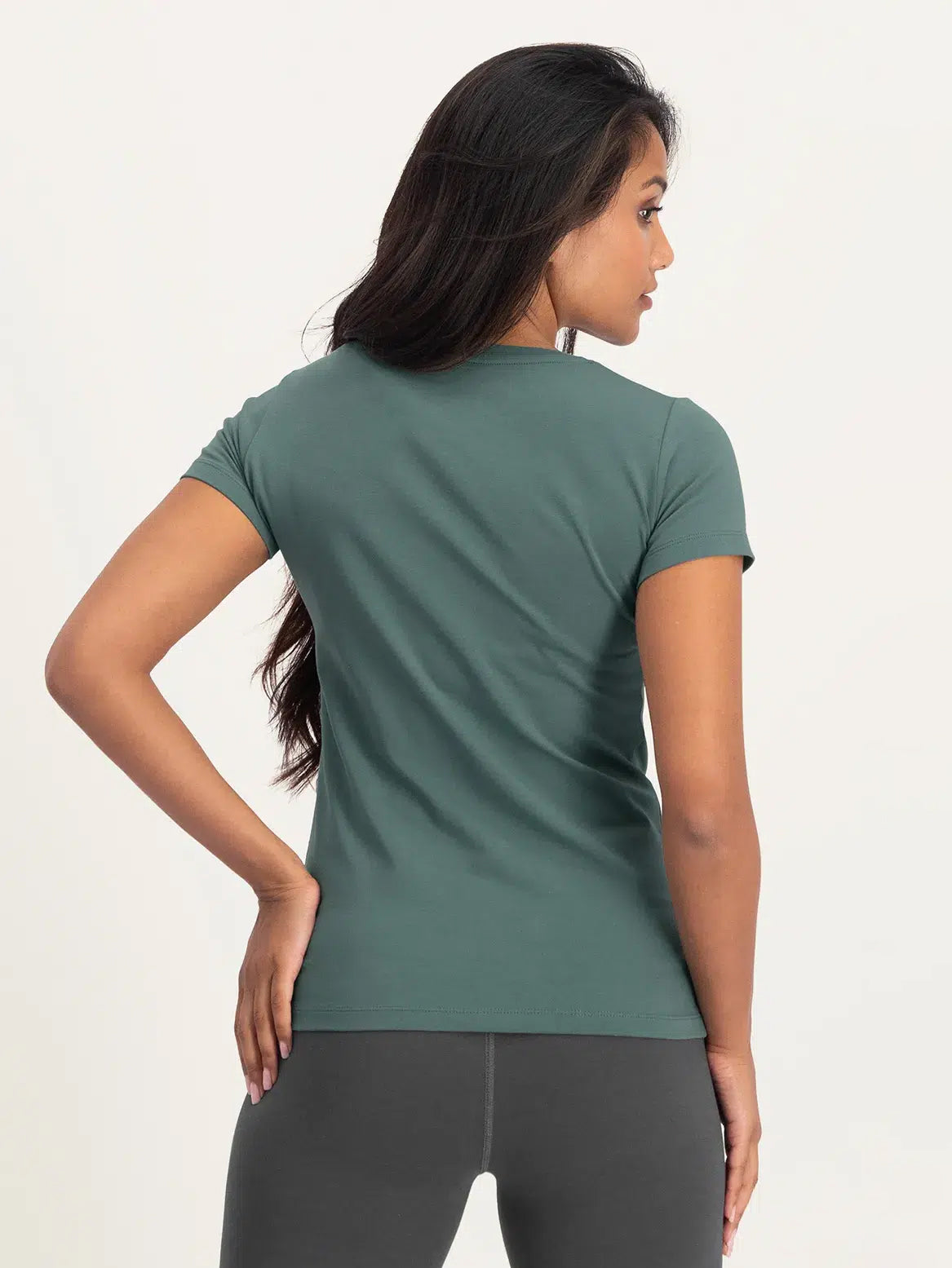 Urban Goddess Hamsa Core Yoga T-Shirt - Forest Green - Comfortable Women's Workout Top for Yoga, Meditation & Spiritual Practice