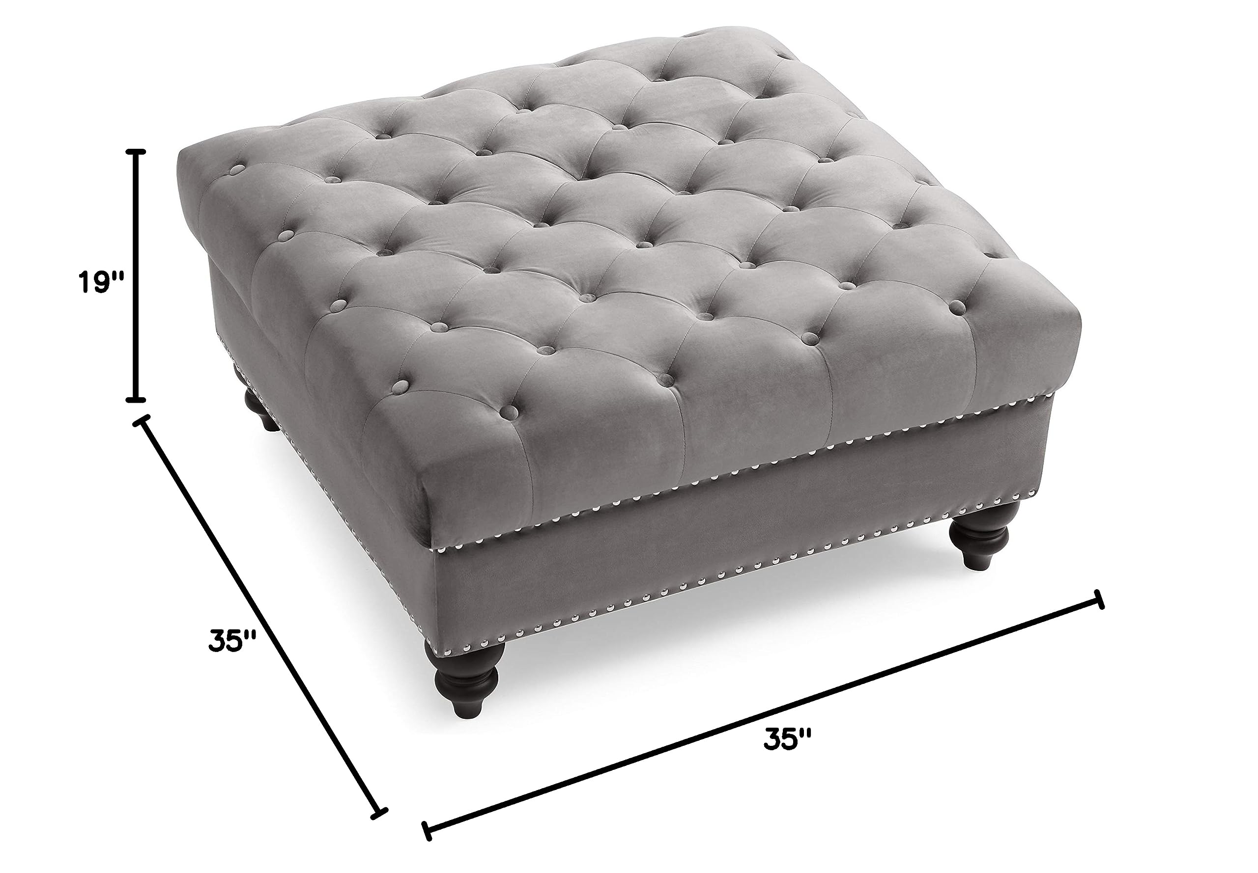 Nola Velvet Ottoman in Dark Gray - Modern Footrest & Storage Bench for Living Room, Bedroom & Lounge | Glory Furniture