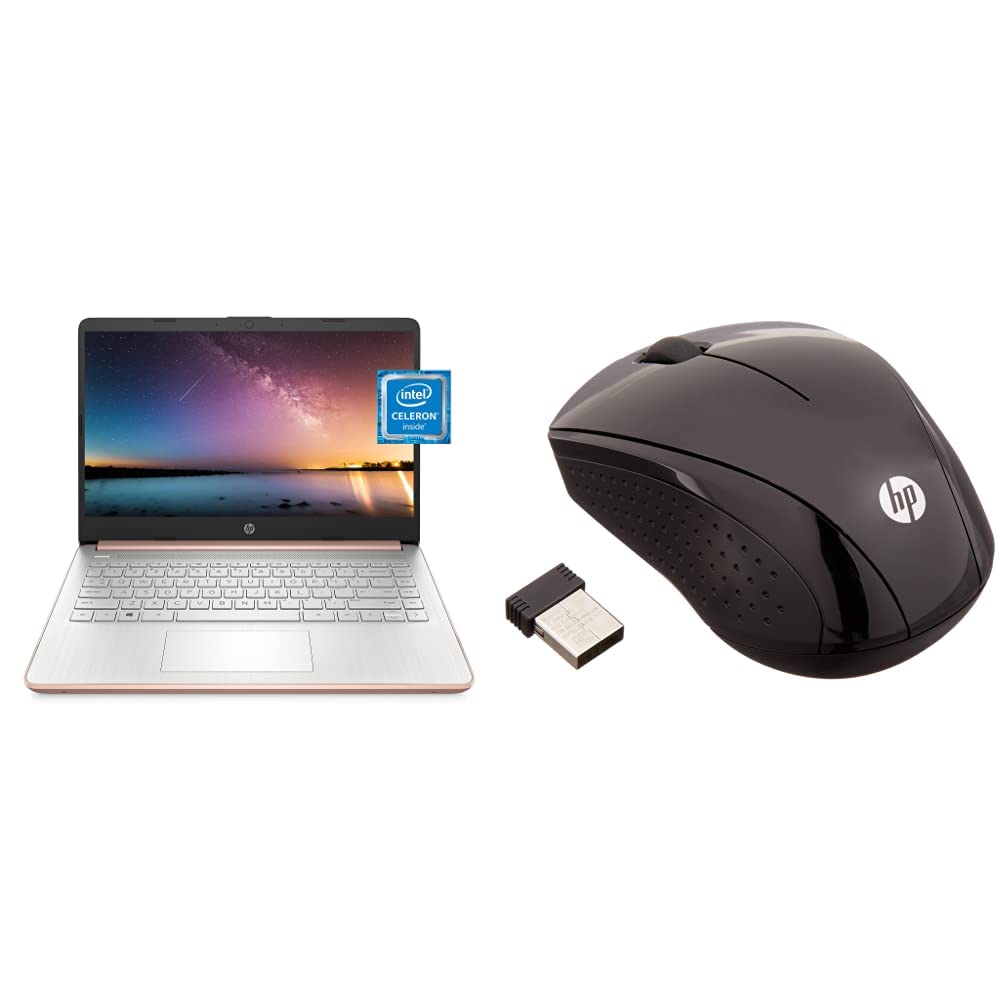 HP 14-inch Laptop - Intel Celeron N4020, 4GB RAM, 64GB Storage, HD Micro-Edge Display, Windows 10 Home, Pale Rose Gold + Wireless Mouse X3000 G2 (28Y30AA, Black) | Long 15-Month Battery Life | Perfect for Students, Remote Work & Home Office Use