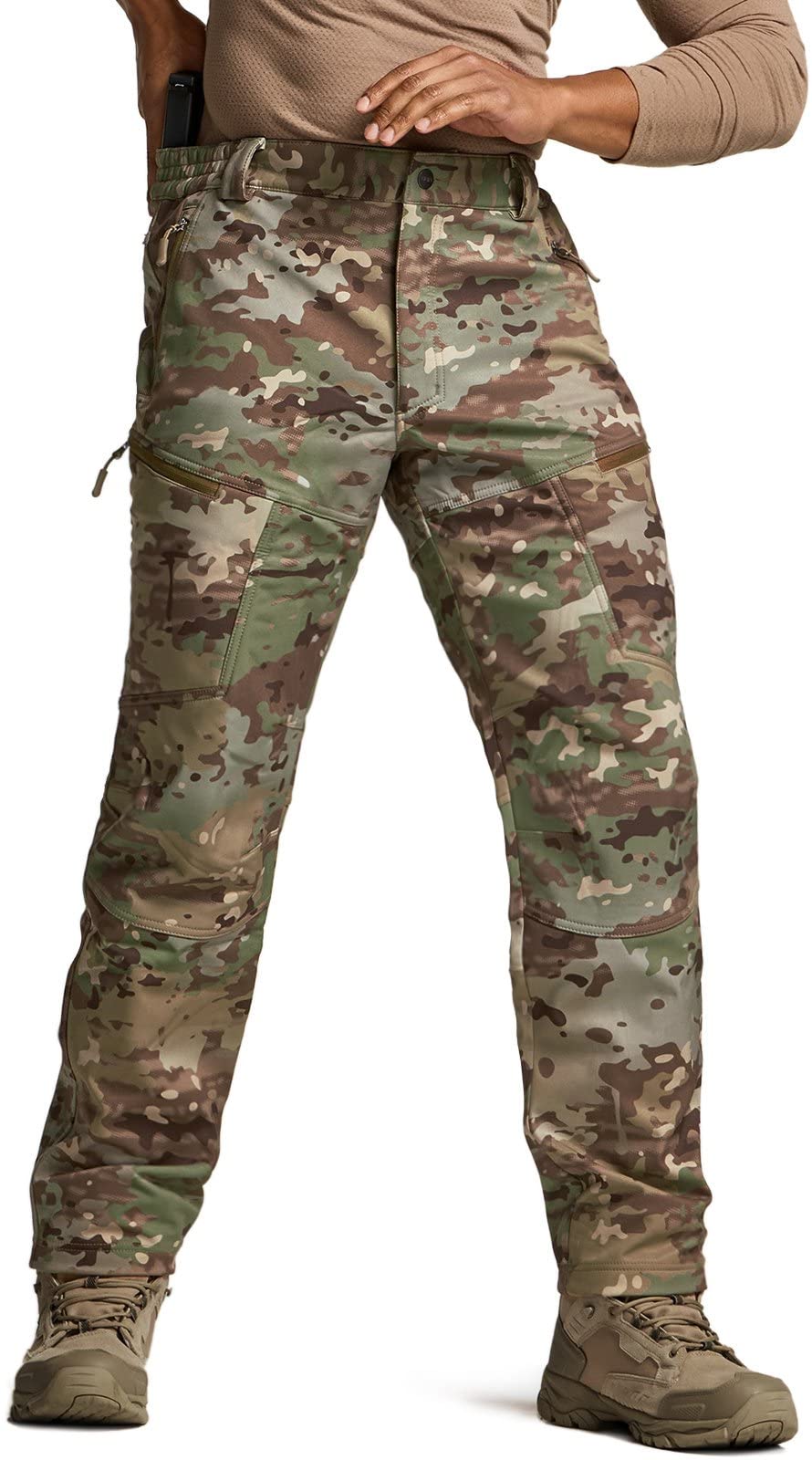 CQR Men's Winter Tactical Pants - Fleece Lined Outdoor Cargo Pants for Snow Skiing & Hiking | Waterproof Cold Weather Work Pants for Hunting, Camping & Winter Sports