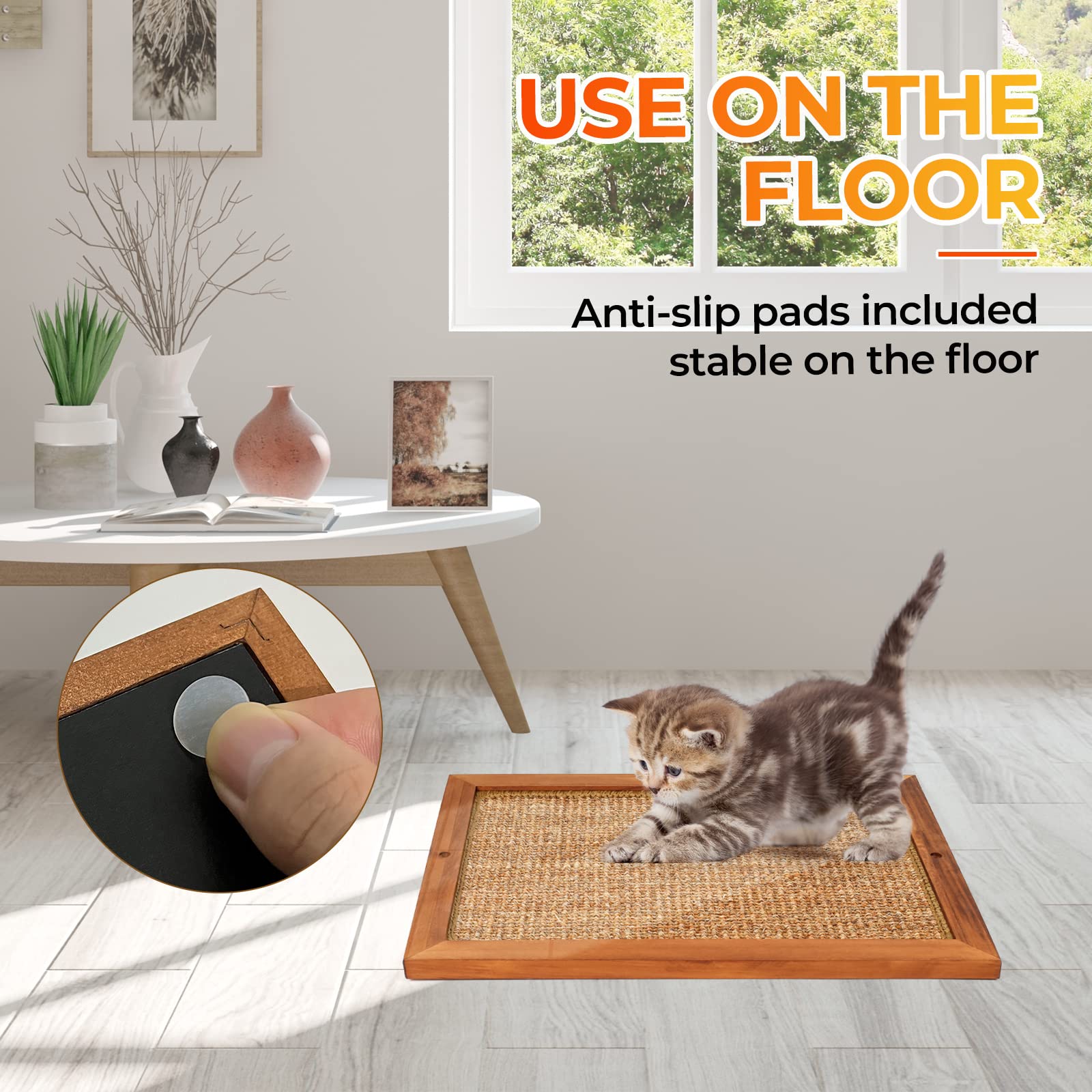 Premium Cat Scratching Post - Natural Wooden Sisal Cat Wall Scratcher for Indoor Cats | Floor & Wall Mounted Vertical Scratch Pad for Kittens & Adult Cats | Protects Furniture & Walls - Perfect for Living Rooms, Bedrooms & Home Offices