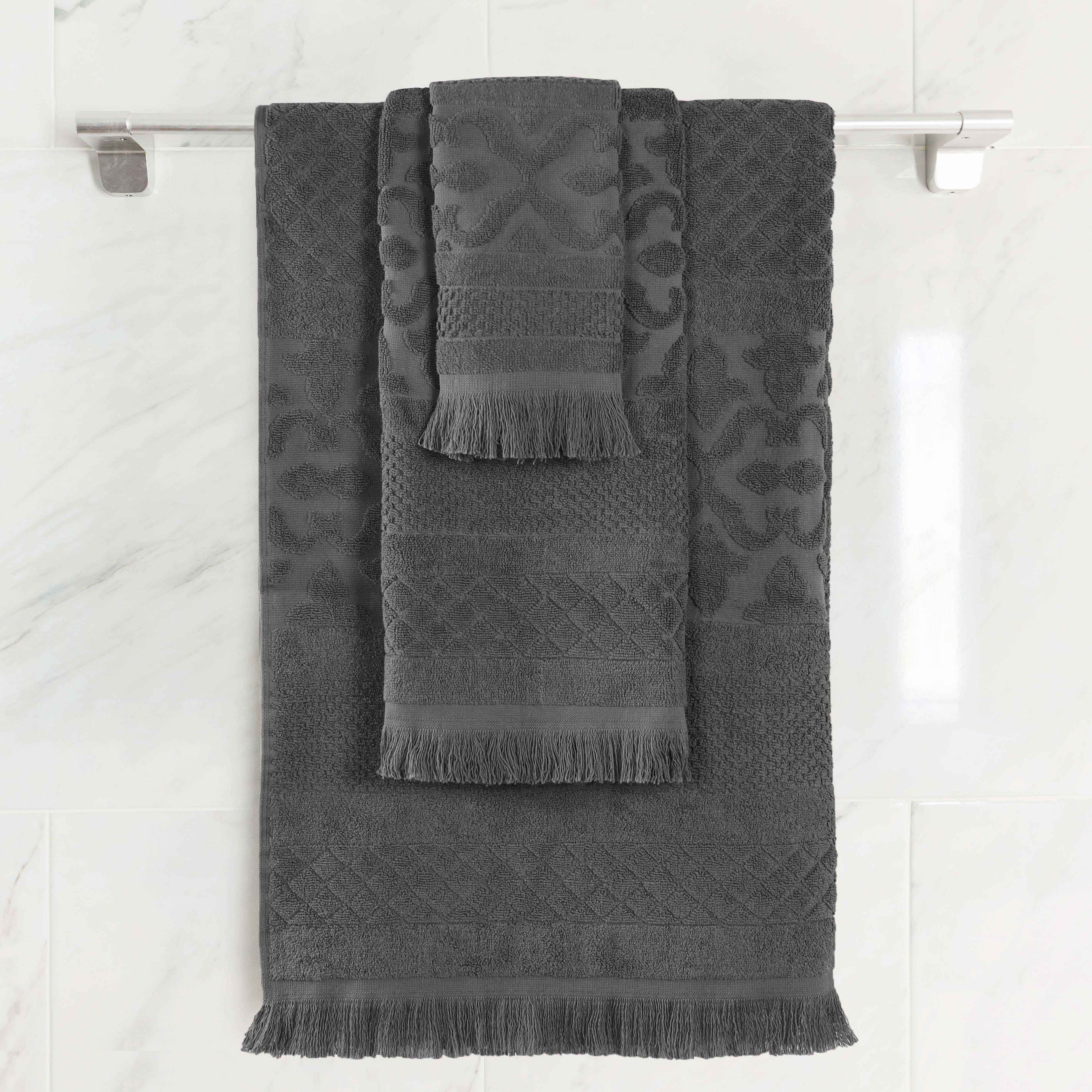 Premium Cotton Geometric Jacquard Plush Soft Absorbent 3-Piece Bath Towel Set - Luxury Spa & Guest Bathroom Essentials