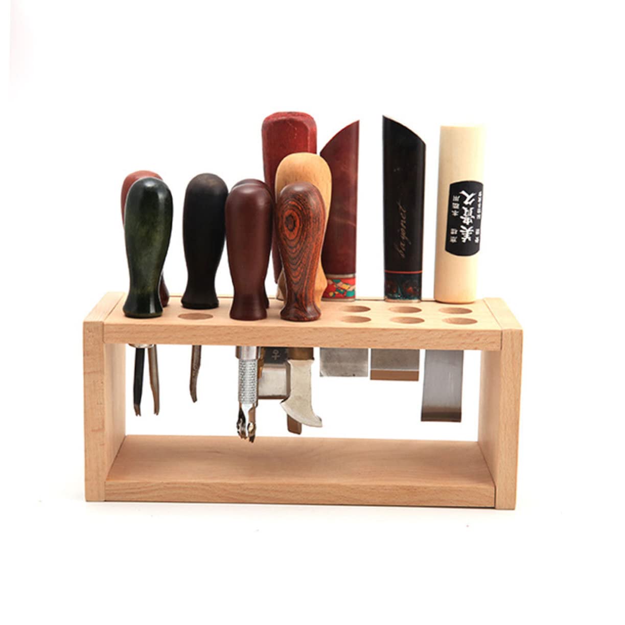CIMAXIC 2-Piece Wooden Leathercraft Tool Holder - Leather Working Bench Organizer Rack for Crafting, DIY Projects & Workshop Storage | Perfect for Leather Stamping, Carving & Sewing Tools