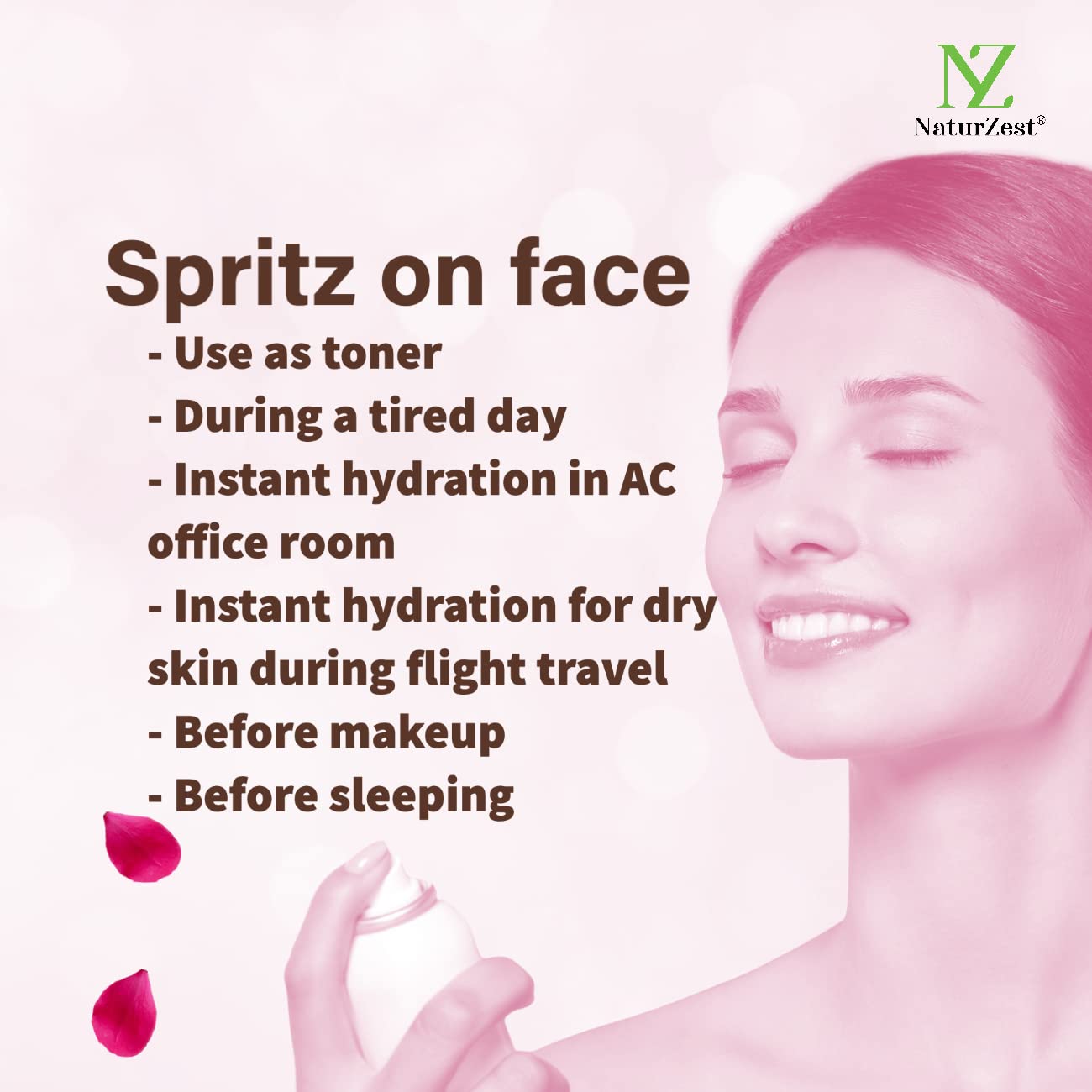 NaturZest Organic Rose Water Facial Mist - Hydrating & Refreshing Toner for Dry, Sensitive Skin - Perfect for Daily Skincare, Makeup Setting & Post-Workout Refresh