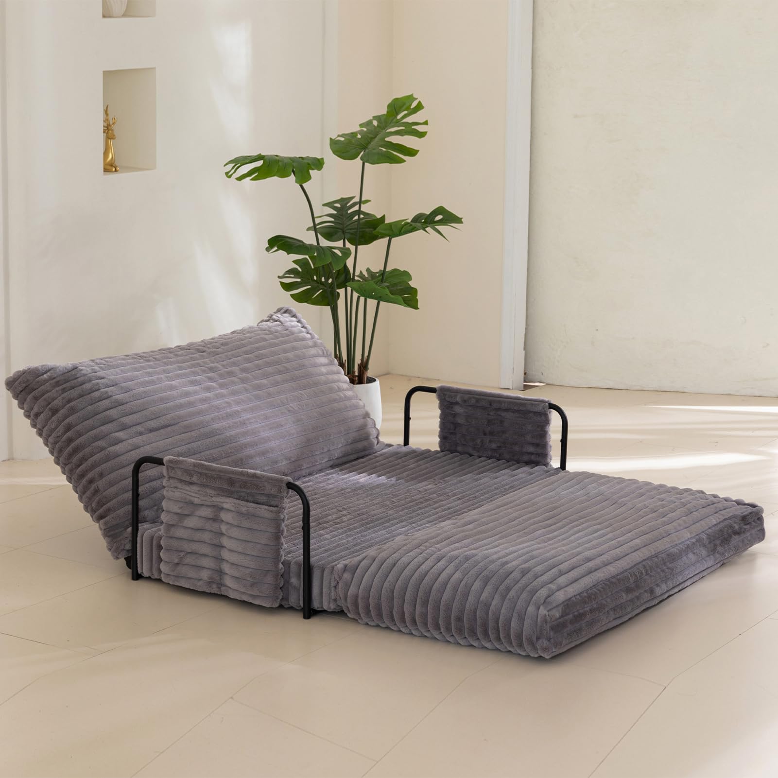 MAXYOYO Adjustable Lazy Floor Sofa - 5 Position Foldable Sleeper Chair with Armrest, Grey | Comfortable Floor Lounger for Living Room, Bedroom & Small Spaces | Perfect for Reading, Napping & Relaxing