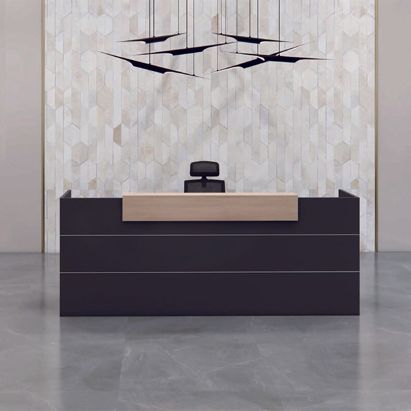 BELEN 1.8M Reception Desk - Acacia Wood & Carbon Grey Finish - Perfect for Office Lobby, Hotel Front Desk, and Corporate Reception Areas