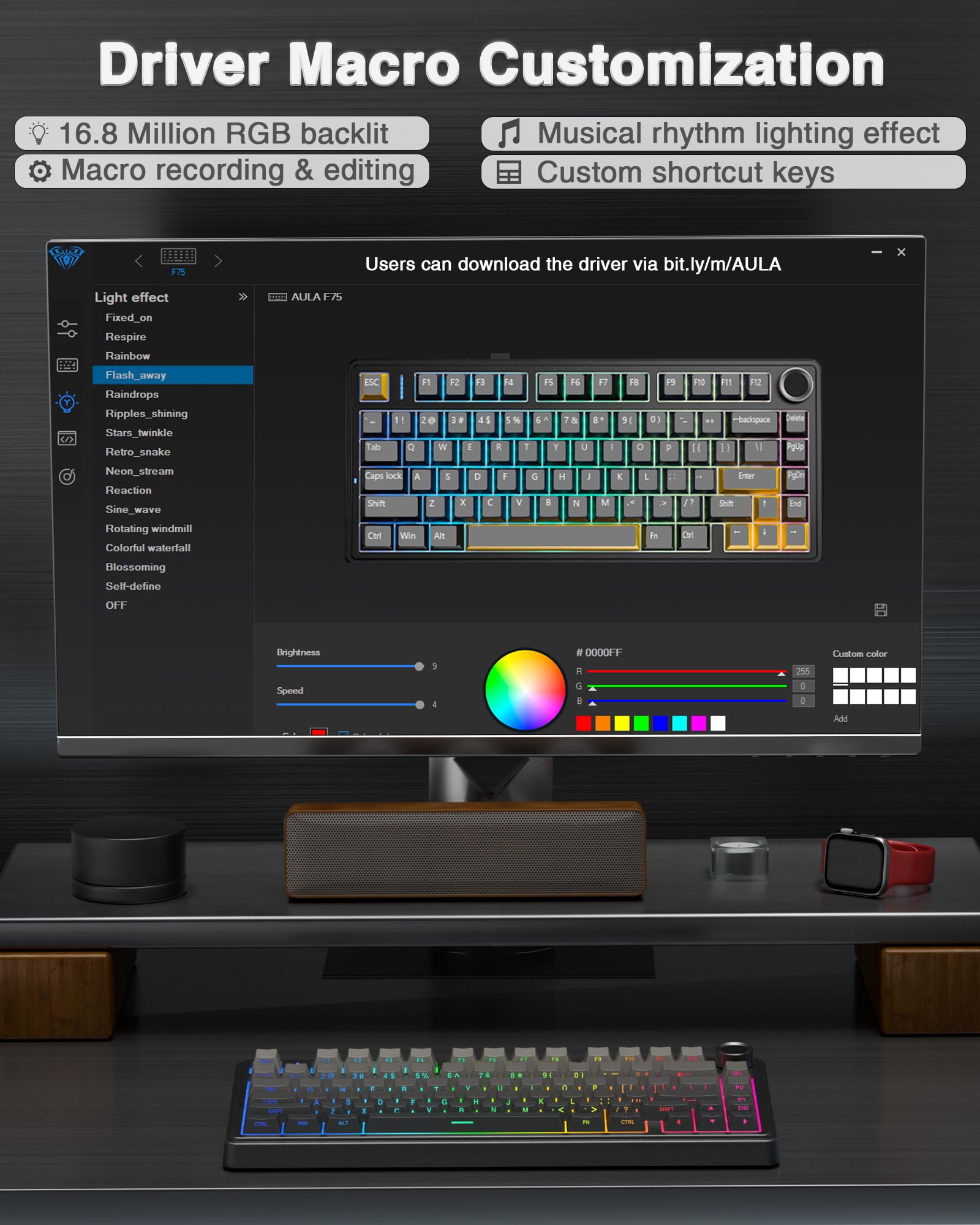AULA F75 Wireless Mechanical Keyboard - 75% RGB Backlit for Gaming & Work