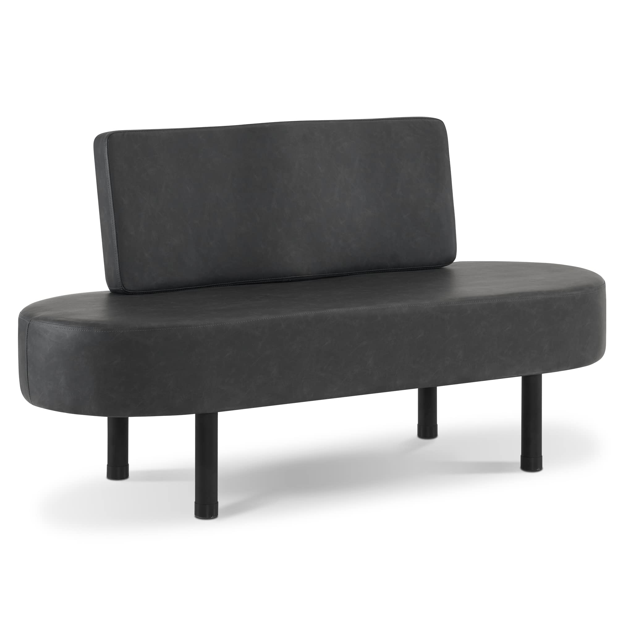 Premium Leather Upholstered Waiting Room Chairs - BarberPub Reception Settee Bench with Backrest, Dark Grey Salon & Office Furniture W702 | Perfect for Barber Shops, Hair Salons, Clinics & Restaurant Waiting Areas