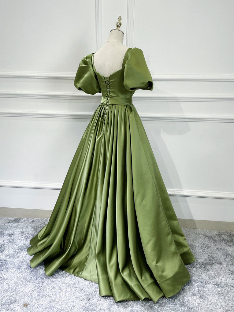 Elegant A-Line Satin Long Green Prom Dress | Formal Evening Gown for Graduation & Special Occasions | Perfect for Homecoming, Quinceañera & Black Tie Events