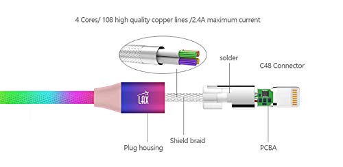 Apple MFi Certified USB A to Lightning Cable - Fast Charging Rainbow Cable for iPhone, iPad, iPod (4FT) | Durable & Reliable for Home, Office & Travel Use