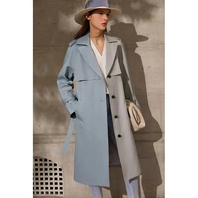 Women's Stylish Lapel Patchwork Trench Coat - Fashionable Long Jacket for Fall & Winter | Perfect for Office, Dating & Outdoor Activities