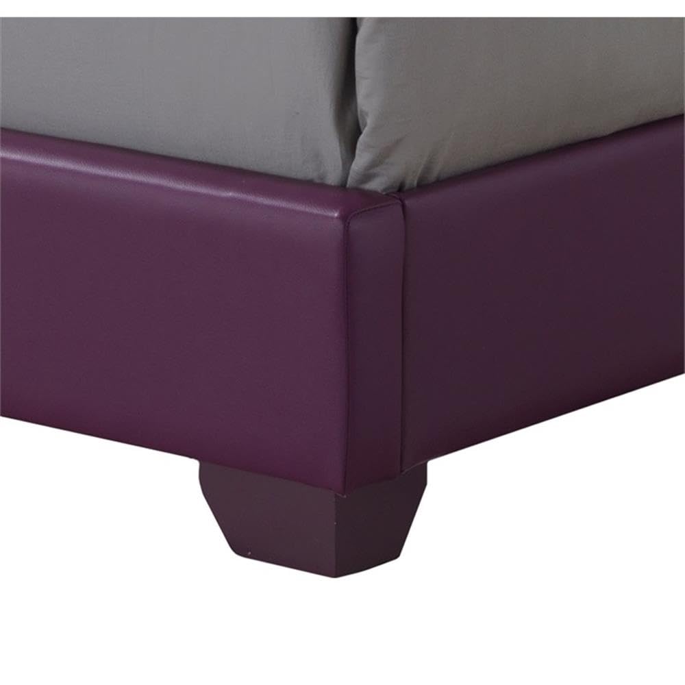 Glory Furniture Aaron Faux Leather Upholstered Full Size Bed Frame in Purple - Modern Bedroom Furniture for Adults & Guest Rooms