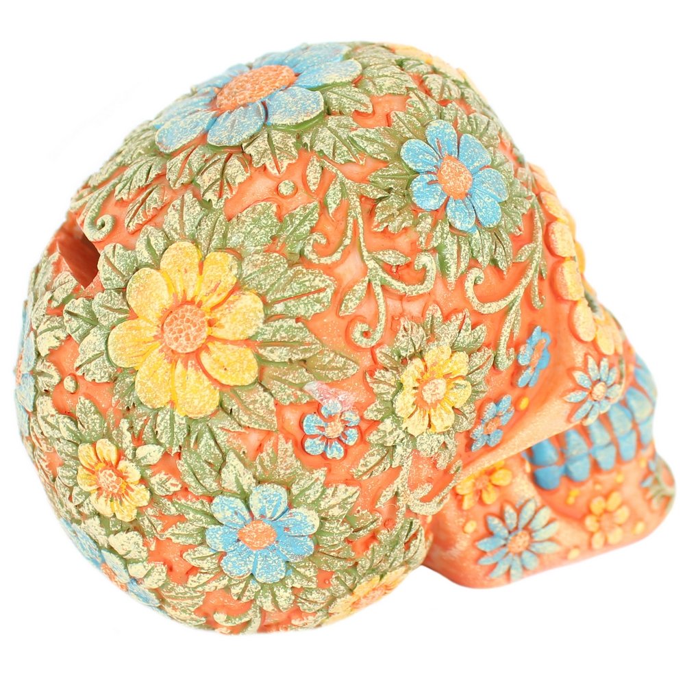 Wholesale Floral Sugar Skull Decor - Orange Day of the Dead Candy Skull for Halloween, Dia de los Muertos Party & Home Altar Decorations