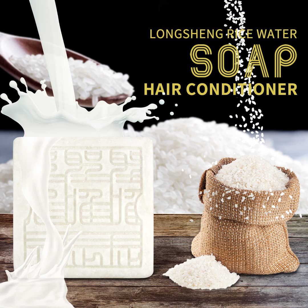 Gowwim Rice Water Shampoo & Conditioner Bar for Hair Growth - 2-in-1 Natural Hair Loss Treatment for Dry & Damaged Hair | pH Balanced, Vegan & Sulfate-Free (100g/3.5oz) | Perfect for Travel, Gym & Daily Hair Care