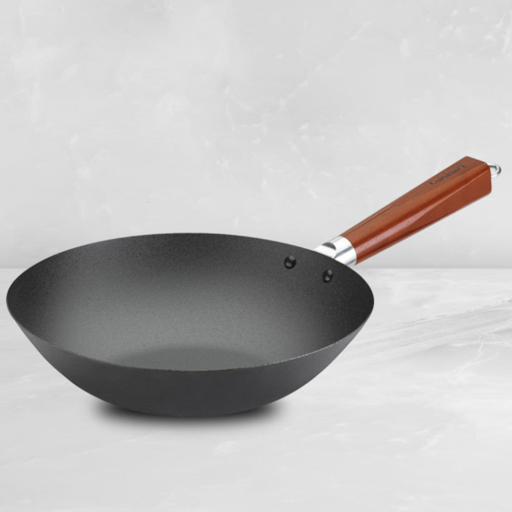 Premium Cuisinart CSW26 28C 11-Inch Pre-Seasoned Carbon Steel Wok Pan - Professional Stir Fry, Sauté & Deep Frying for Home & Restaurant Cooking