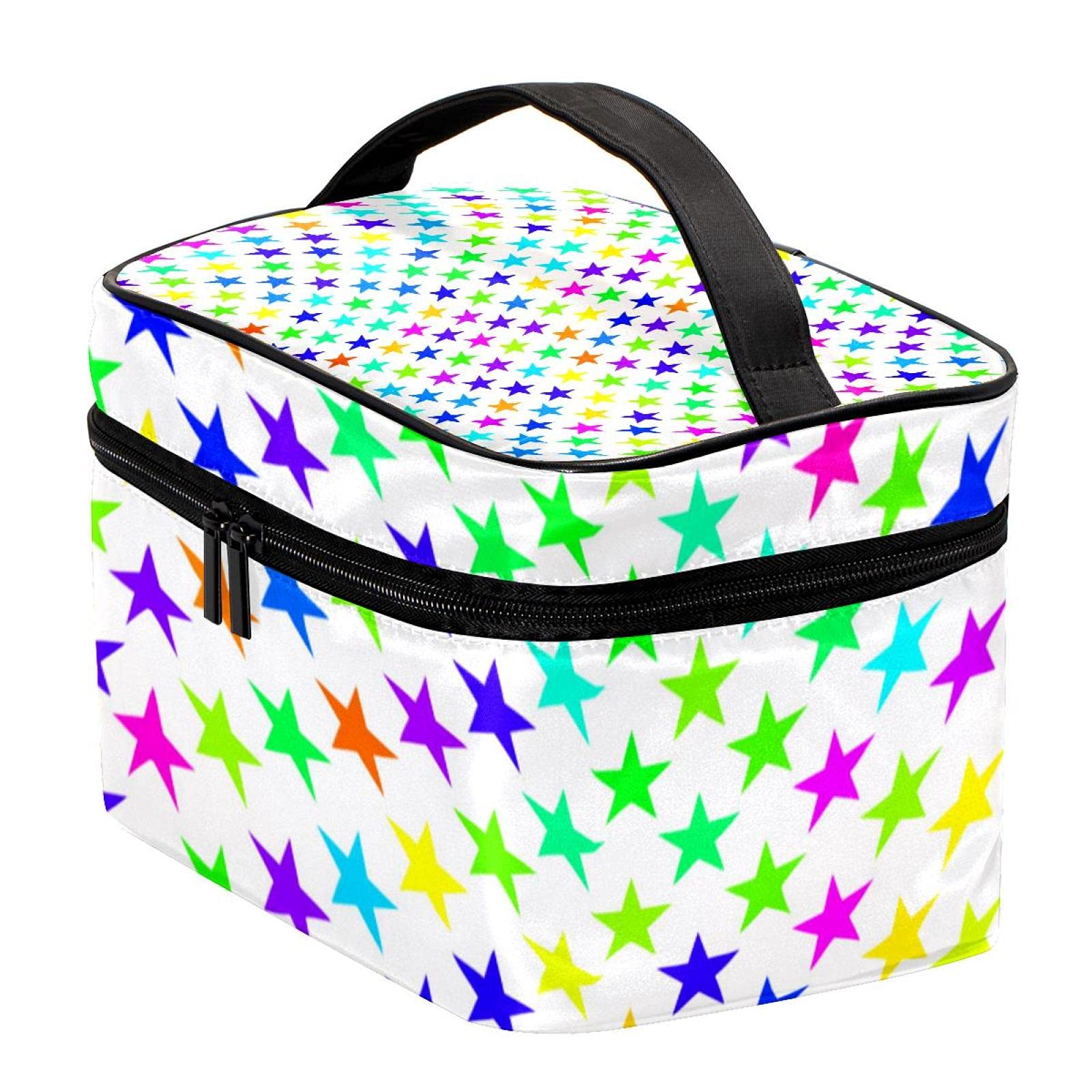 Colorful Wave Stars Pattern Large Travel Makeup Bag - Waterproof Cosmetic Organizer Case with Zipper for Women & Girls | Perfect for Vacation, Gym, Beach Trips & Daily Essentials Storage