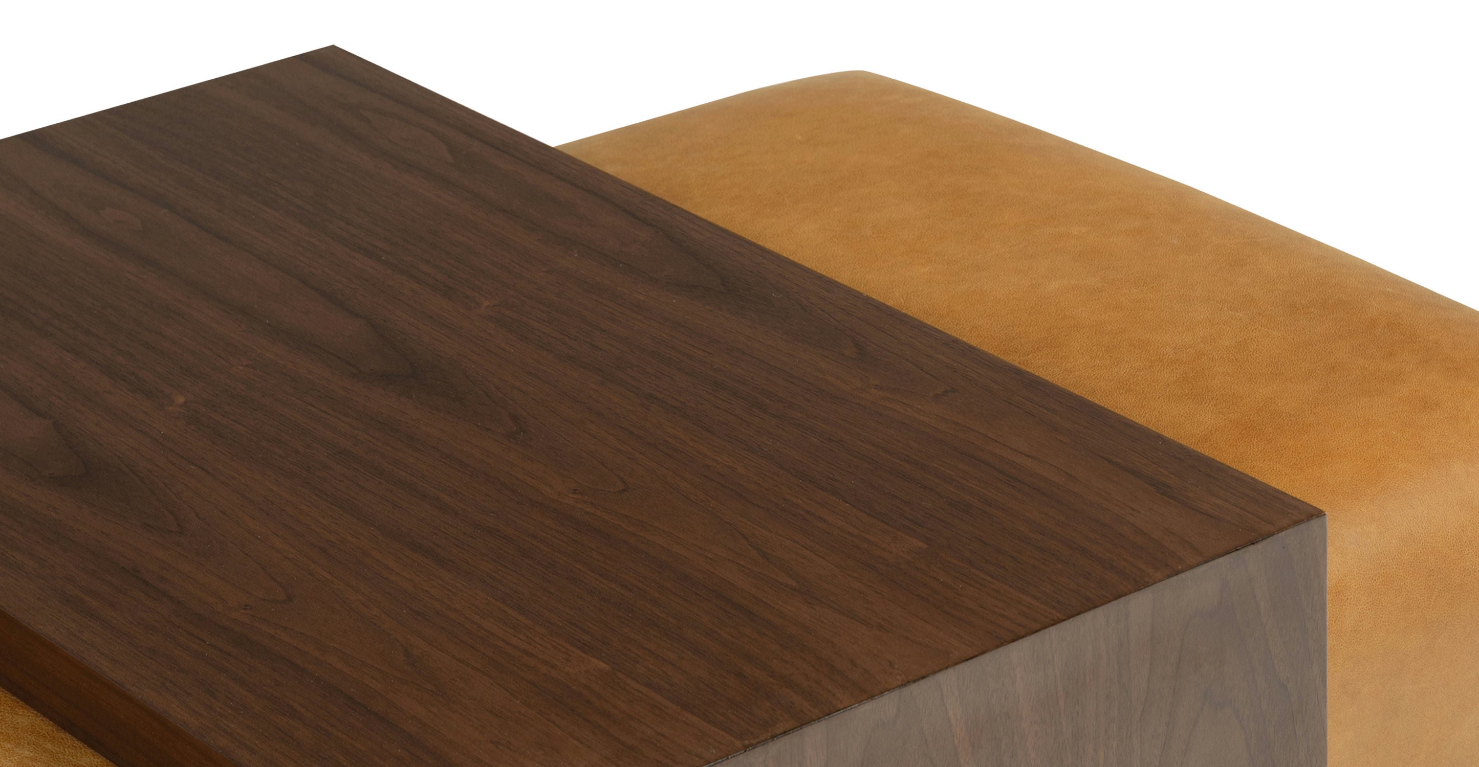 Jarmo Leather Ottoman with Walnut Table - Stylish Footrest & Coffee Table for Living Room, Bedroom, or Office - Premium Leather & Wood Furniture for Home Decor