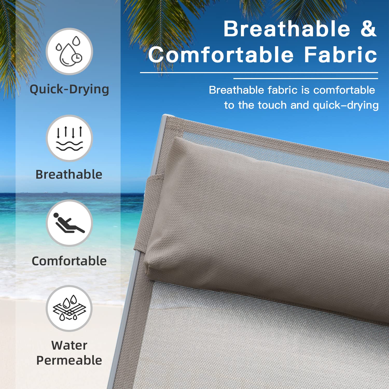 Domi 2-Piece Aluminum Adjustable Lounge Chair Set – 5-Position Outdoor Chaise for Poolside, Garden, Beach, Camping & Backyard (Khaki) – Perfect for Sunbathing, Relaxing & Outdoor Lounging