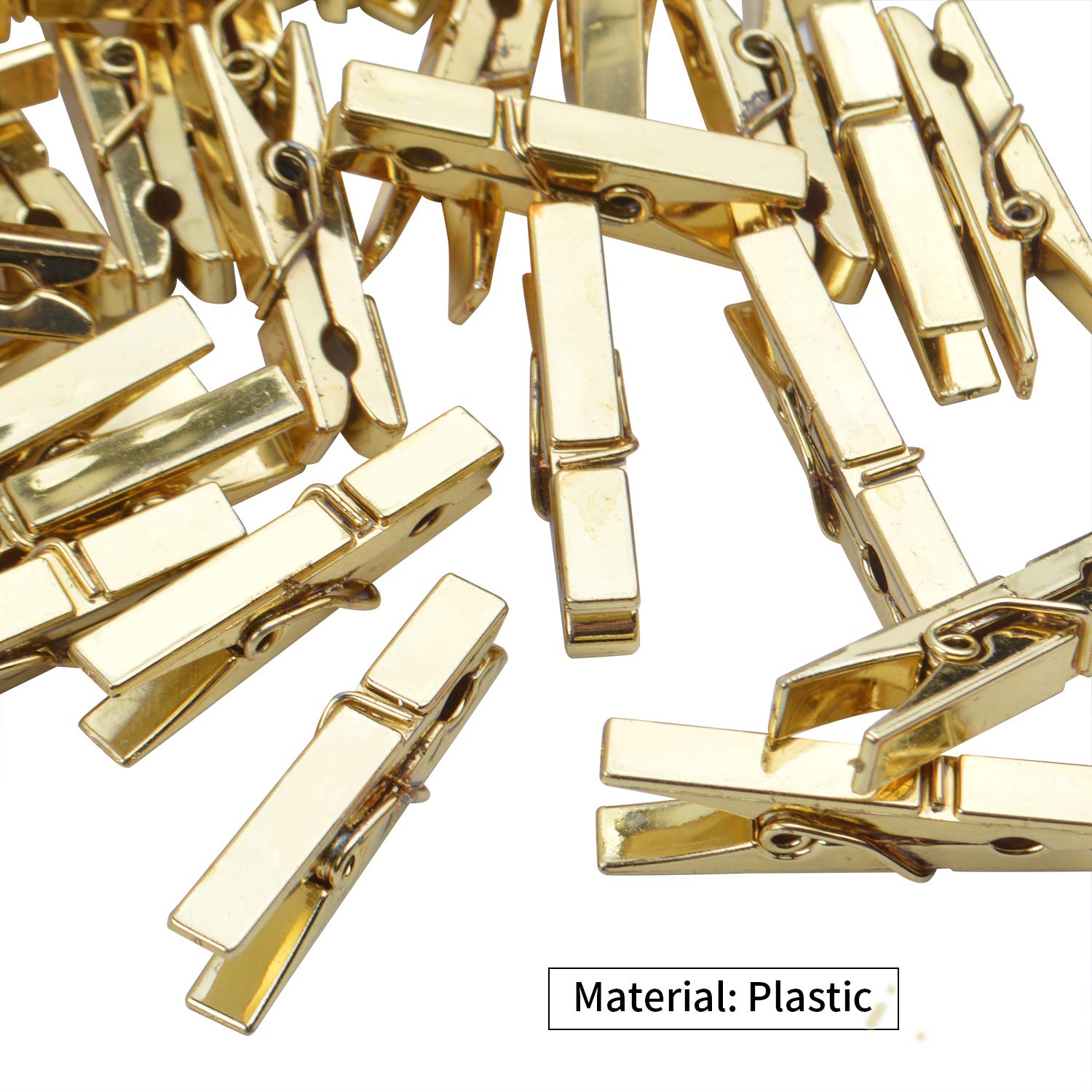 100-Pack Mini Plastic Clips - 3.5cm Gold Utility Clips for Photos, Papers, Clothesline - Perfect for Home, Office & Craft Organization