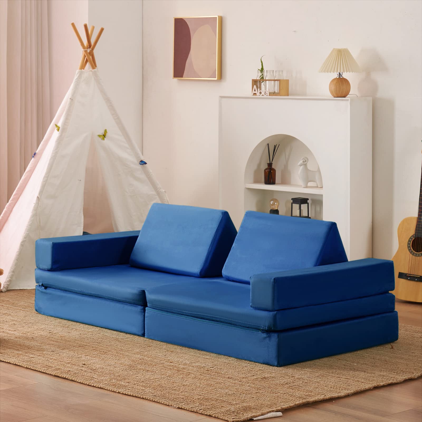 Jela Kids Couch - 8PCS Modular Floor Sofa for Family, Playhouse Play Set for Toddlers & Adults, Indoor Foam Play Couch (66