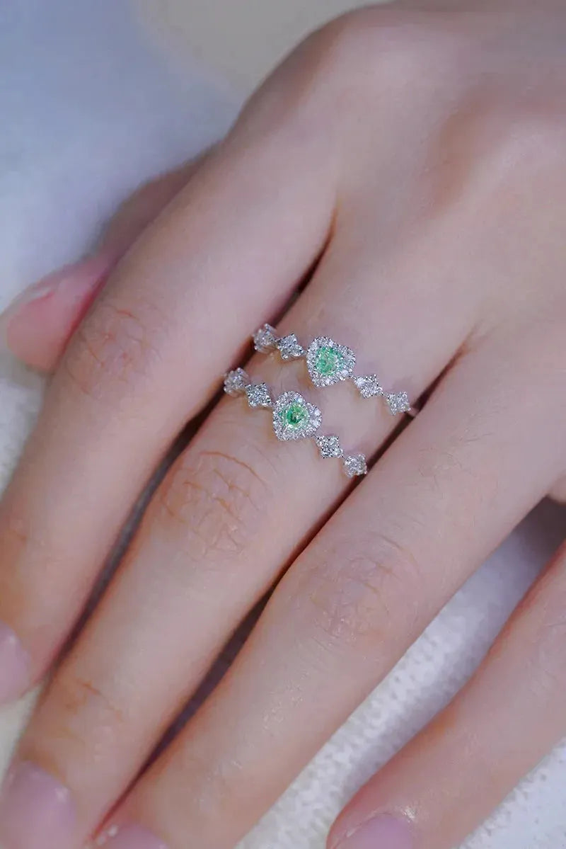 18K White Gold Heart Shaped 0.35 Carat Natural Green Diamond Engagement Ring for Women - Romantic Wedding Jewelry, Anniversary Gift, Proposal Ring for Her