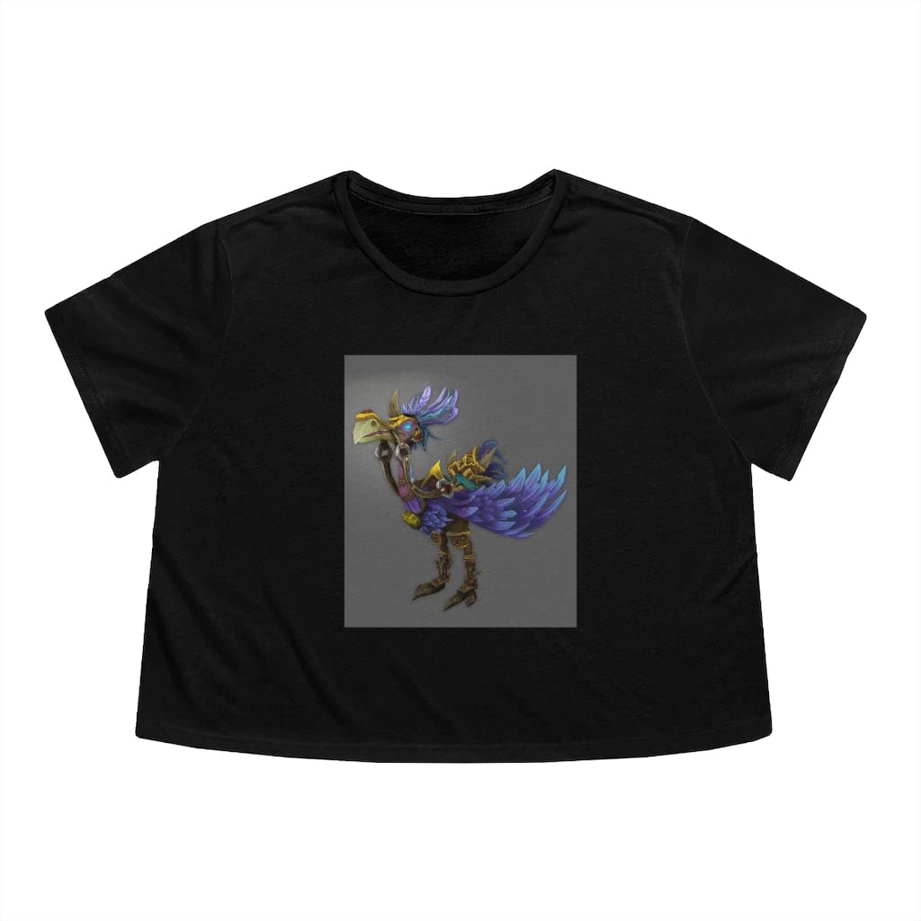Women's Flowy Cropped T-Shirt - Squawkers The Ostrich Print - XL Size - Heather Navy Color - Casual Summer Top for Beach, Music Festivals & Streetwear