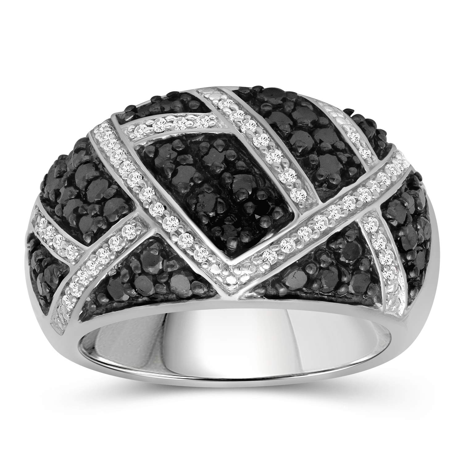 Sterling Silver 1 Carat Black & White Diamond Ring for Women | Elegant Everyday Jewelry | Perfect for Weddings, Anniversaries & Special Occasions