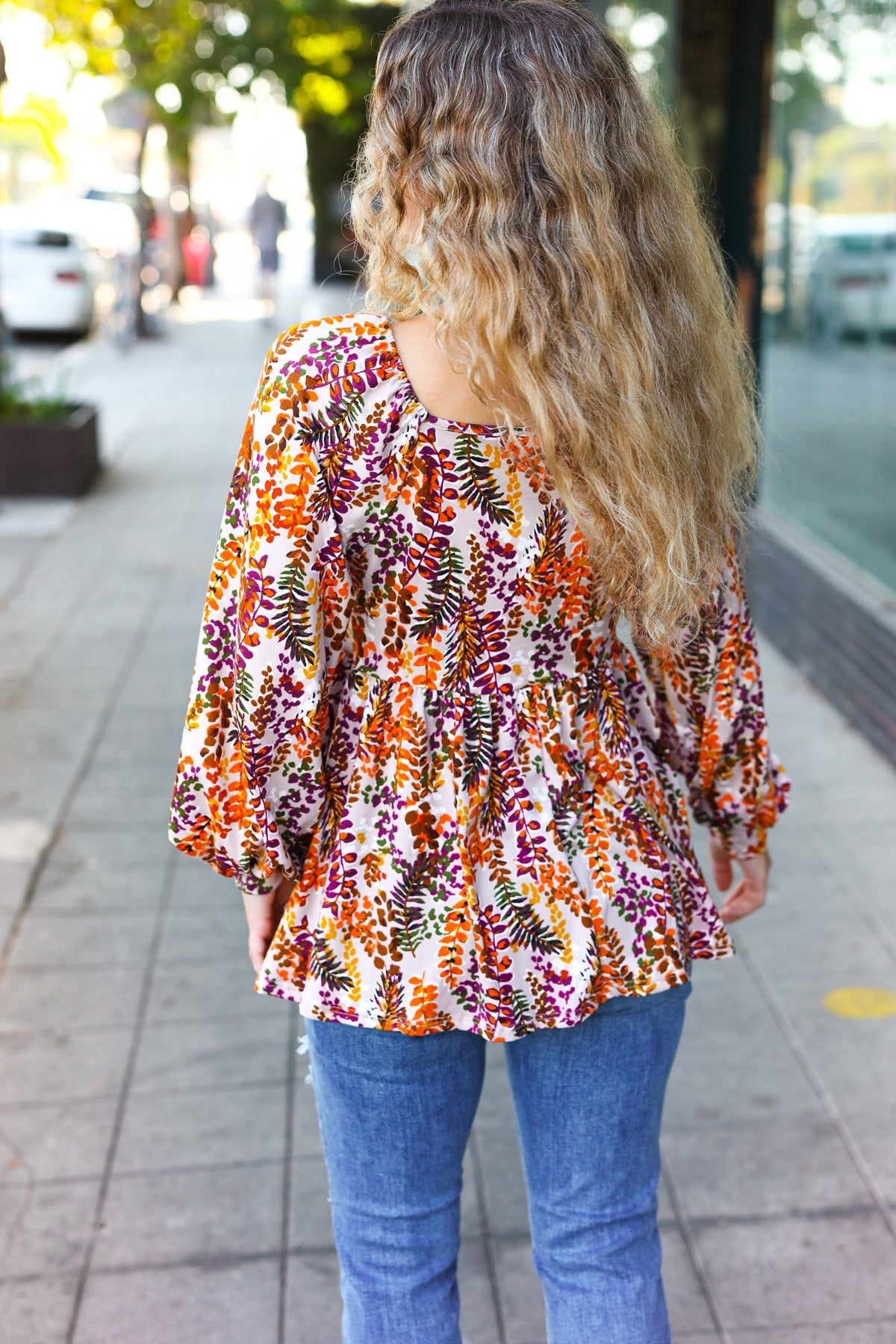 Fall in Love Taupe & Rust Floral Print Babydoll Bubble Sleeve Top | Women's Vintage Chic Blouse for Date Night & Special Occasions