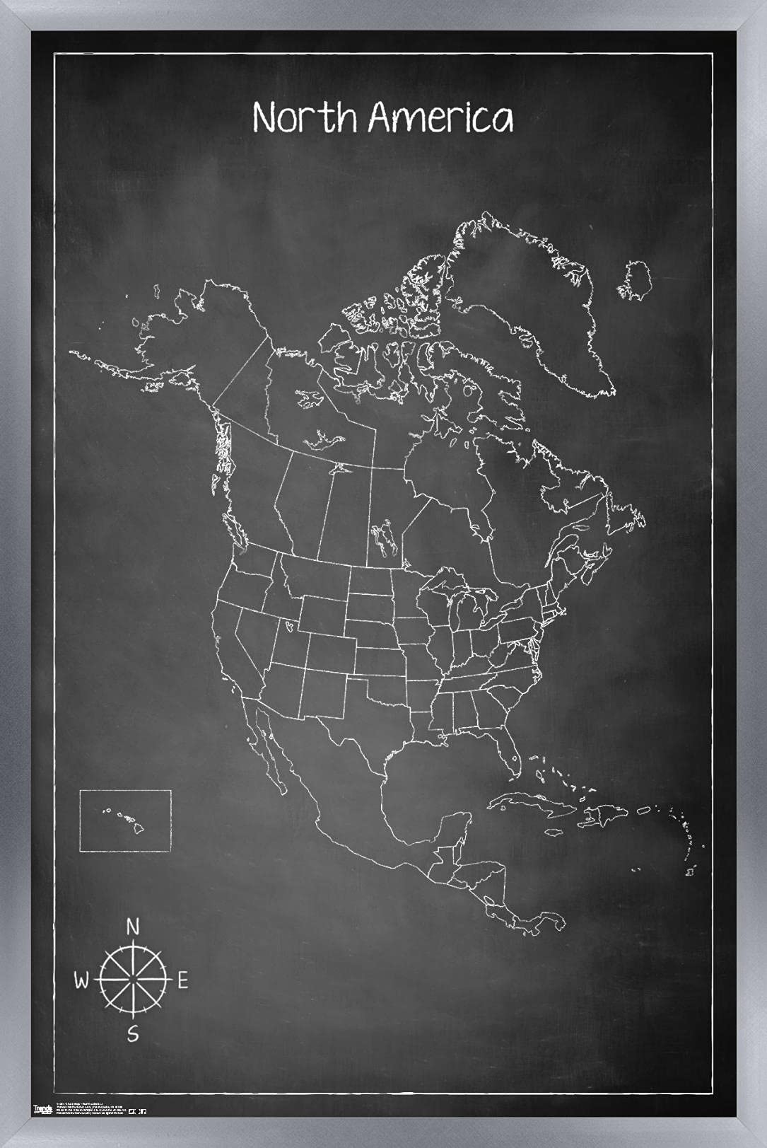 Trends International Chalk Map - North America Wall Poster 24.25x35.75 Inch Multicolor Educational Decor for Kids Room, Classroom & Office | Perfect for Geography Learning & Home Decoration