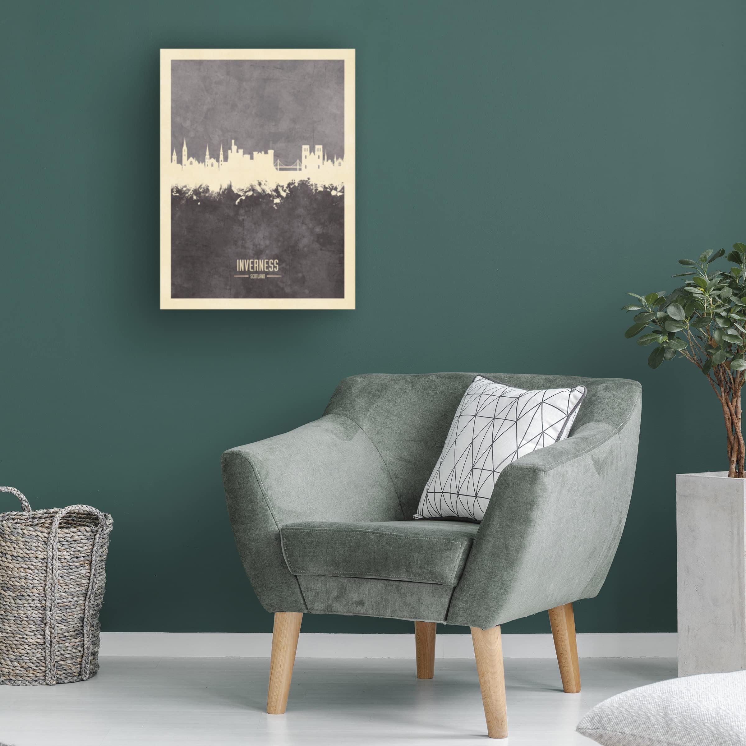 Michael Tompsett 'Inverness Scotland Skyline Gray' Canvas Wall Art Print - Modern Landscape Painting for Living Room, Bedroom & Office Decor