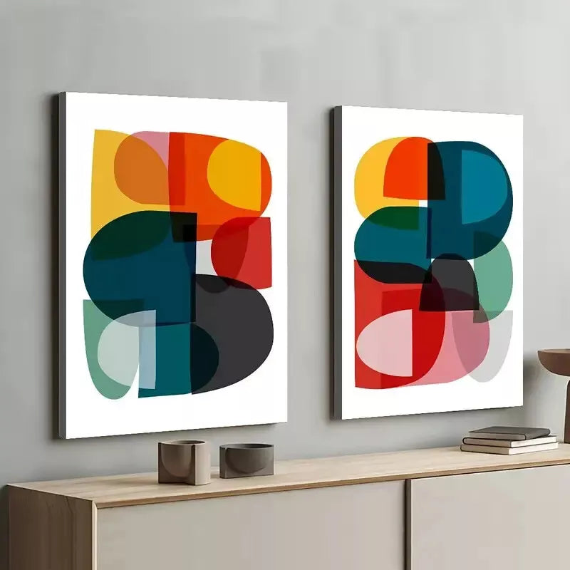 2 Piece Abstract Geometric Modern Art Framed Wall Decor - 50x75cm High Quality Canvas Print | Australian Made | Ready to Hang - Perfect for Living Room, Bedroom & Office Decor