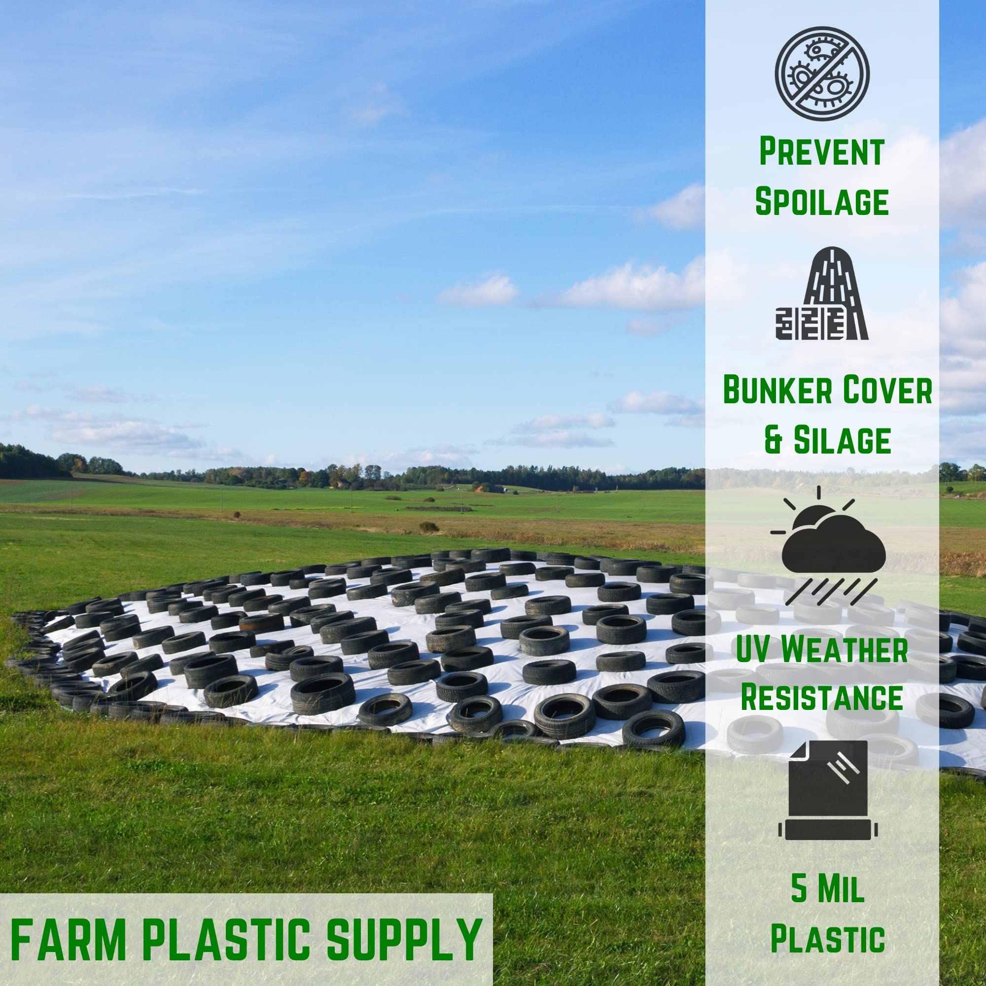 Heavy Duty 5 Mil Black/White Silage Tarp - 20' x 50' Polyethylene Plastic Sheeting for Farming & Agriculture - Bunker Cover, Ground Cover, Silage Protection - Ideal for Crop Storage, Livestock Feed Protection & Field Covering